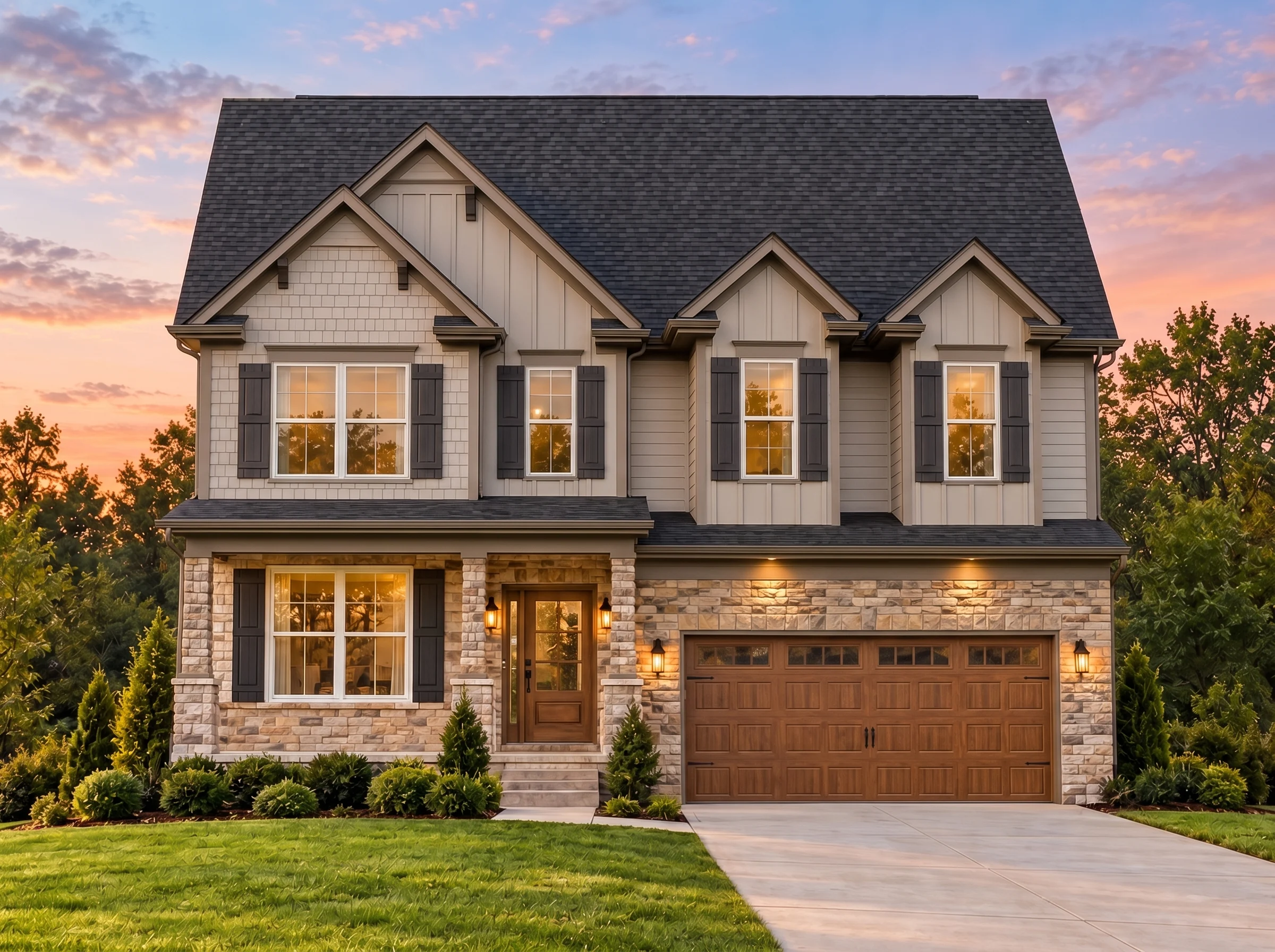 Plan  13-1433 – Luminary Manor | New  American – 4-Bed, 3.5-Bath, 2,427 SF - Mushroom Taupe, AI-generated exterior concept
