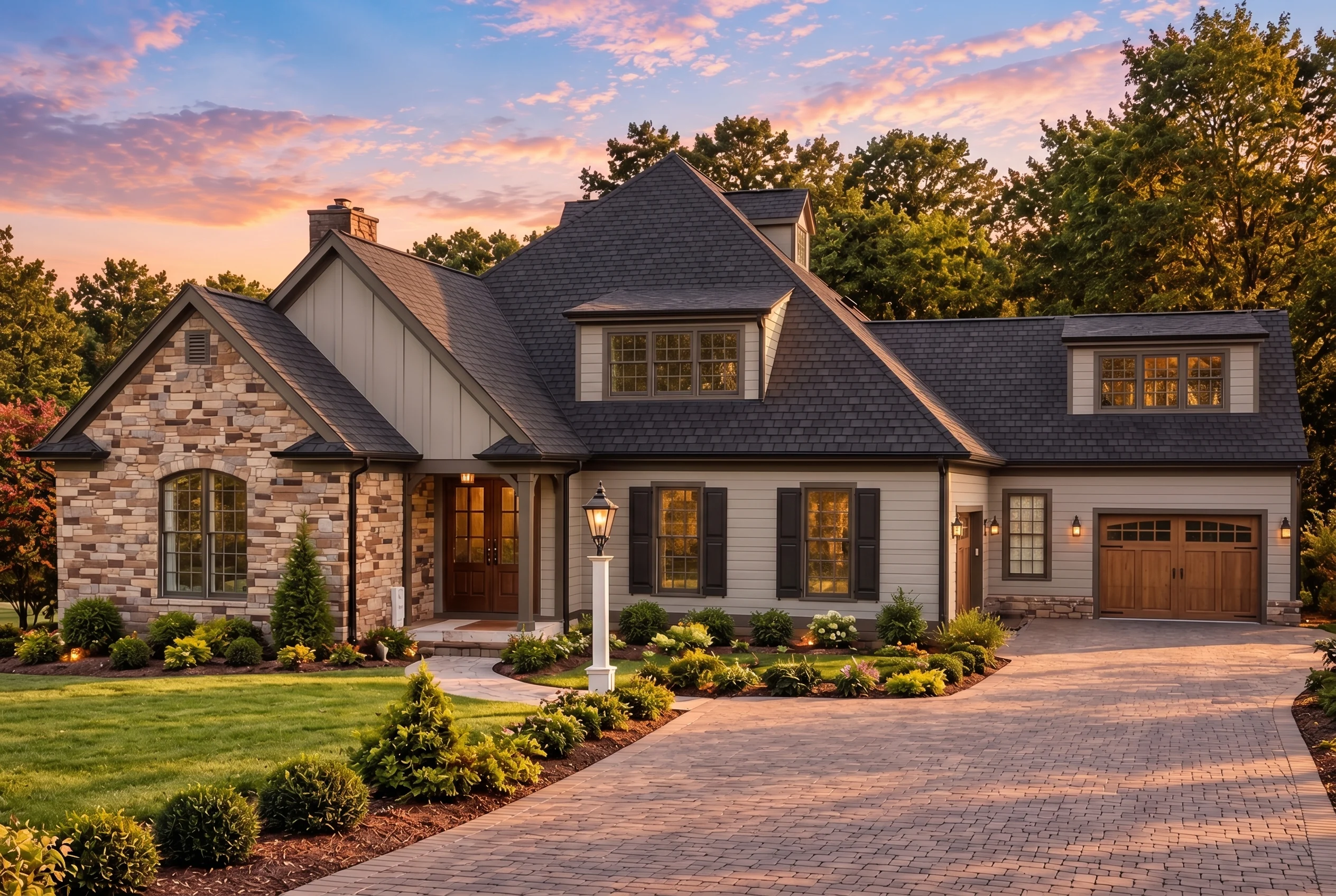 Plan  13-1450 – Aster Vale Estate |  New American – 3-Bed, 3.5-Bath, 3,157 SF - Mushroom Taupe, AI-generated exterior concept