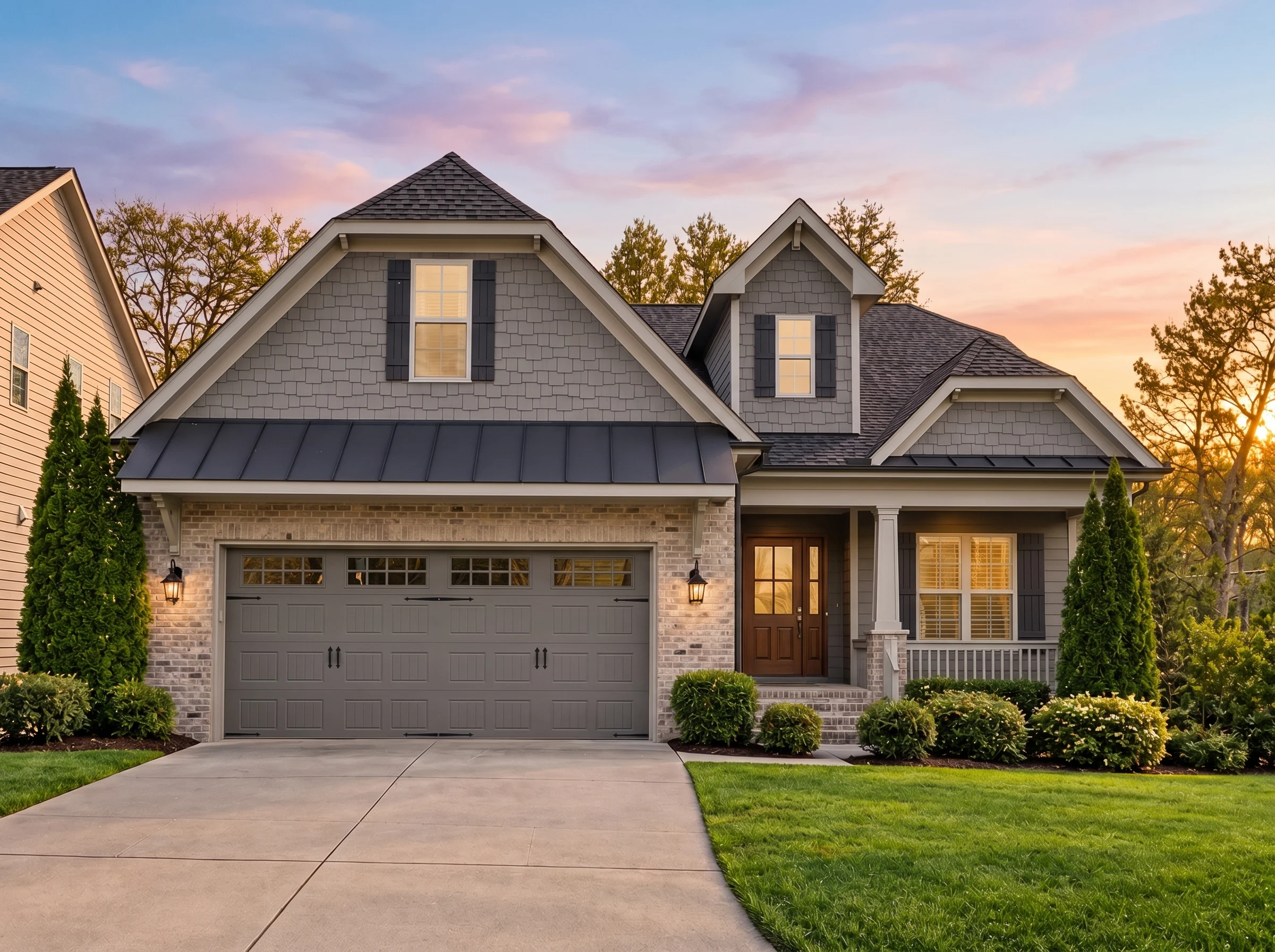 Plan  13-1482 – Aster Landing Residence | Modern Farmhouse – 3-Bed, 3.5-Bath, 2,871 SF - Warm Charcoal, AI-generated exterior concept