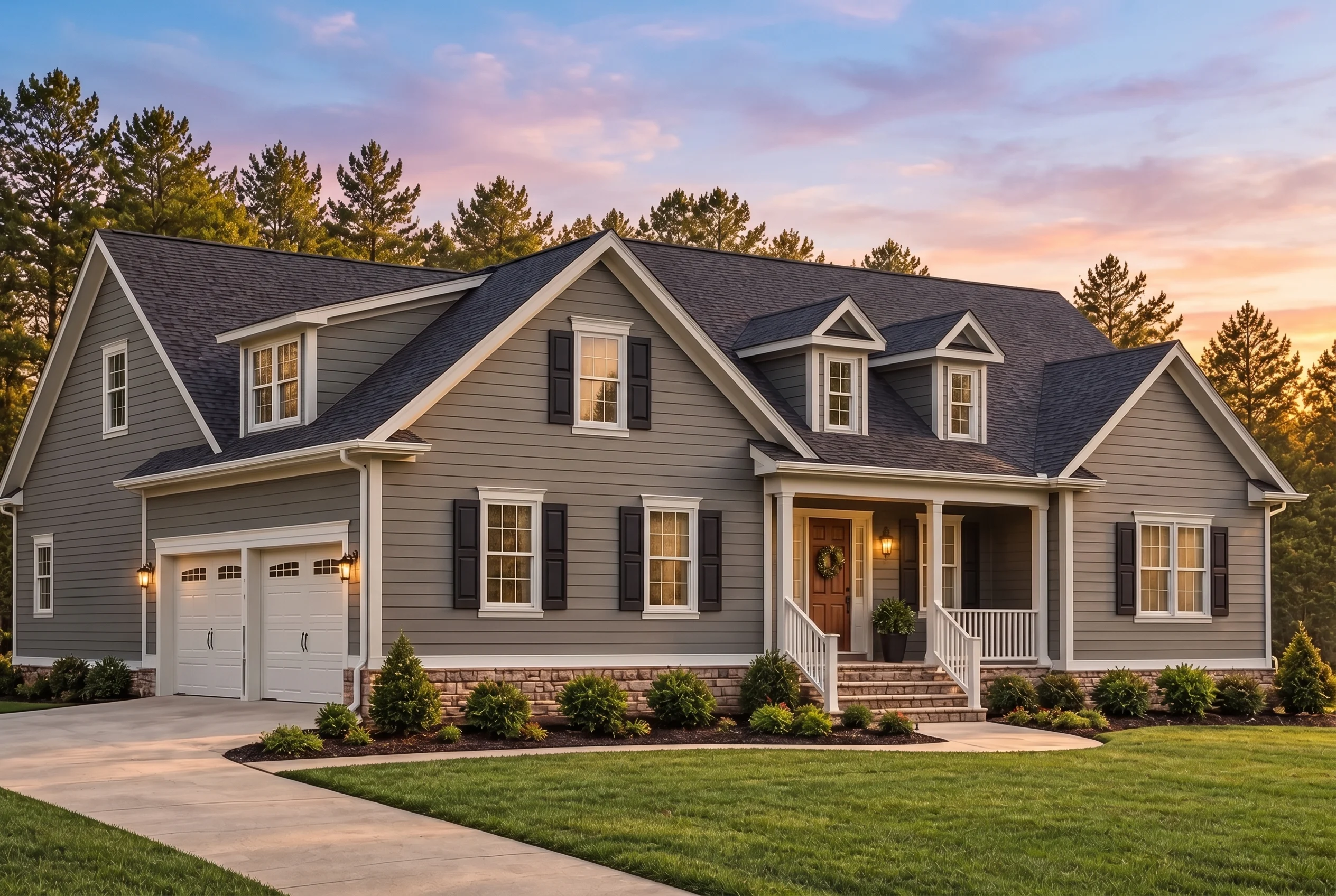 Plan  13-1459 – Aster Trail Lodge |  Traditional – 3-Bed, 2.5-Bath, 2,710 SF - Warm Charcoal, AI-generated exterior concept