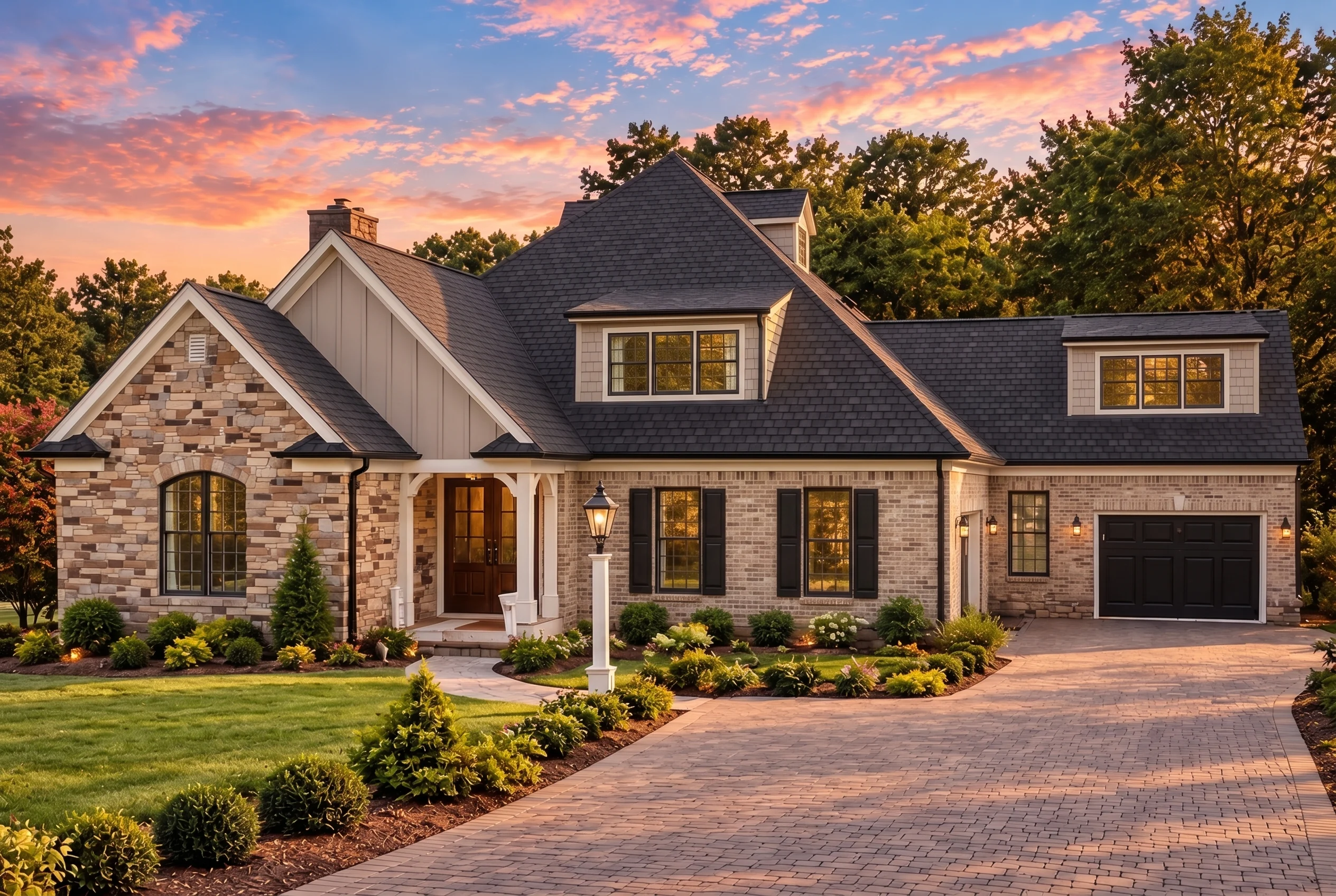 Plan  13-1450 – Aster Vale Estate |  New American – 3-Bed, 3.5-Bath, 3,157 SF - Natural Brick, AI-generated exterior concept