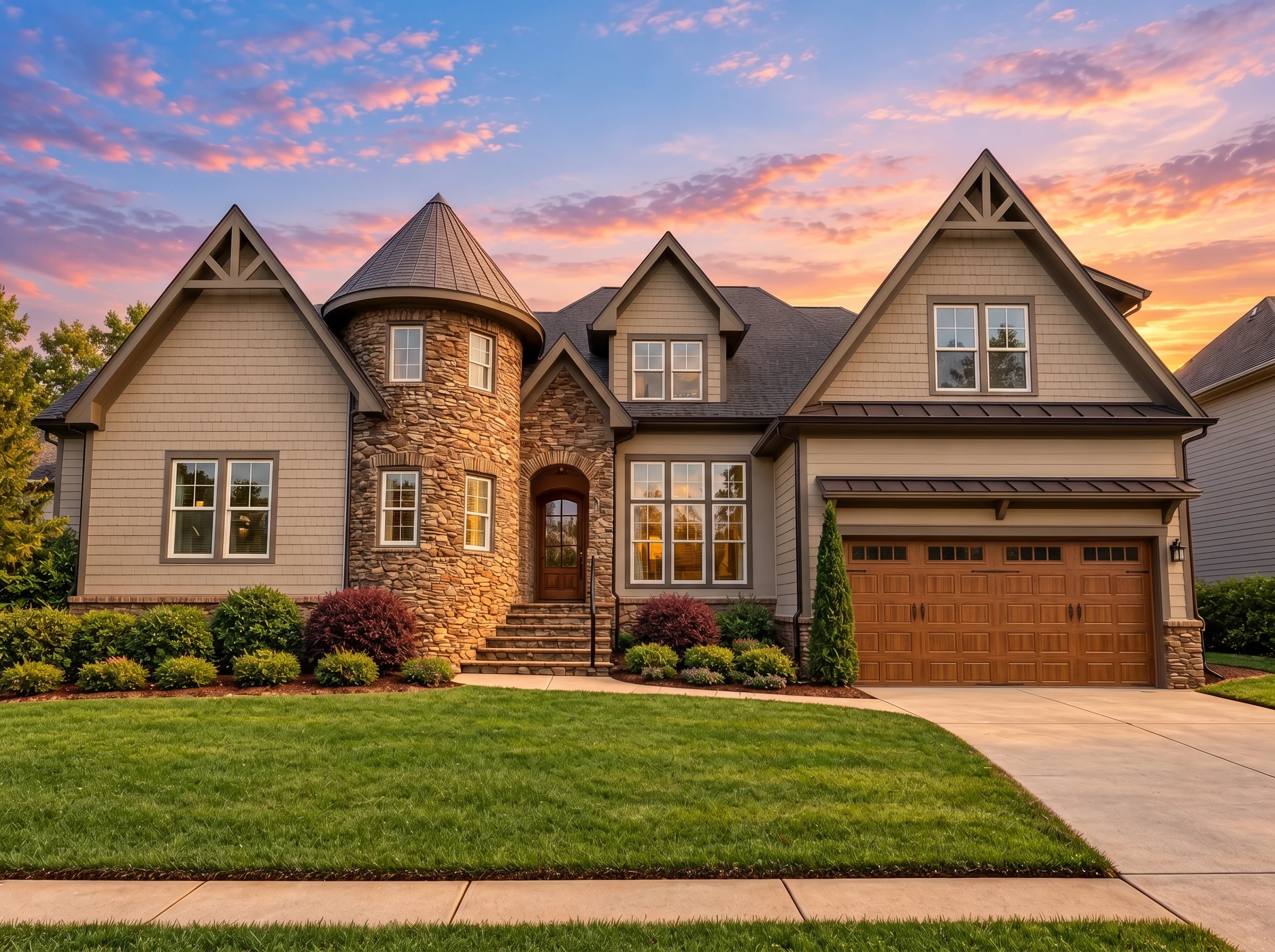 Plan  13-1453 – Aster Oak Manor |  Craftsman – 5-Bed, 4-Bath, 4,529 SF - Mushroom Taupe, AI-generated exterior concept