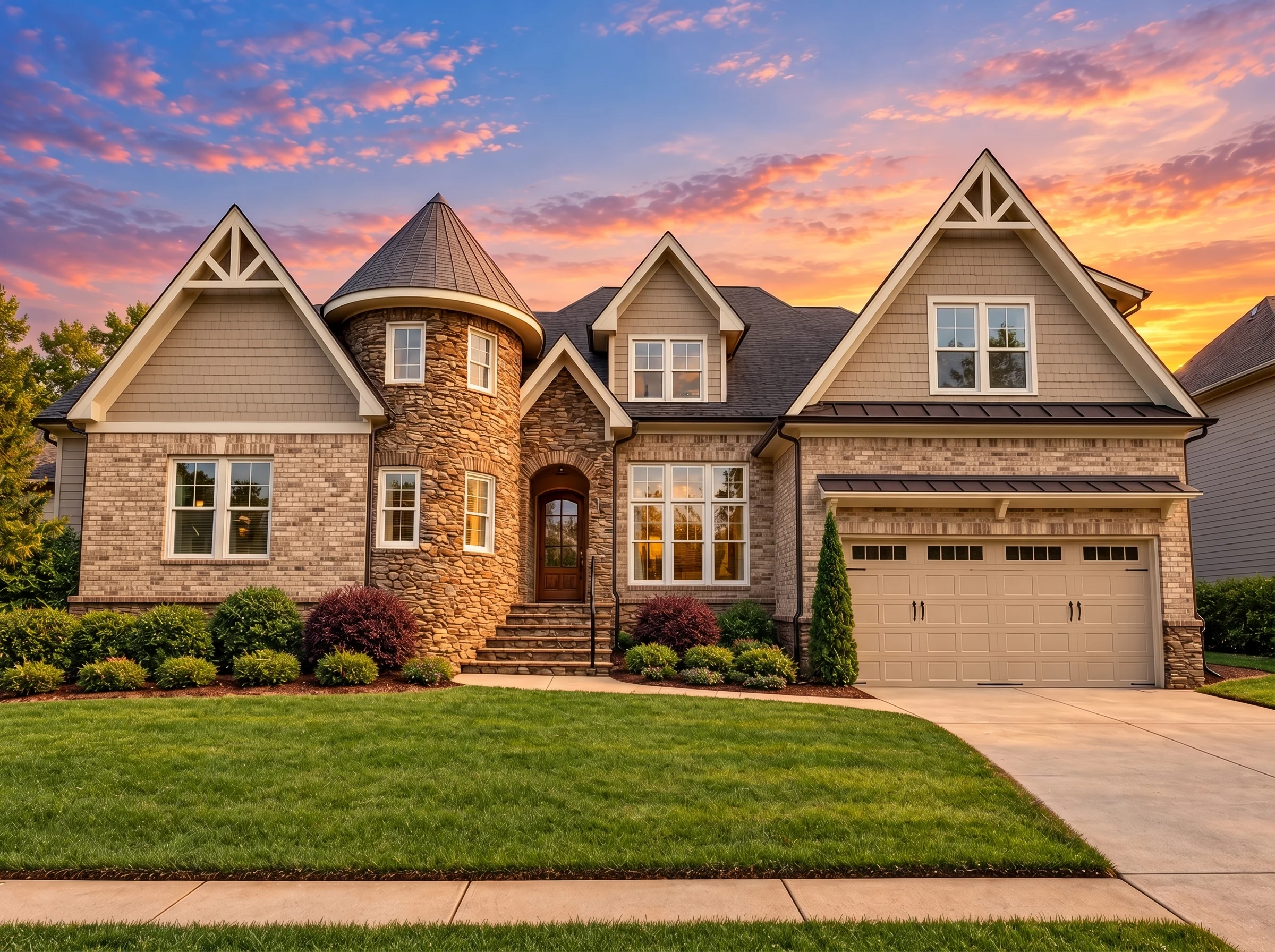 Plan  13-1453 – Aster Oak Manor |  Craftsman – 5-Bed, 4-Bath, 4,529 SF - Natural Brick, AI-generated exterior concept