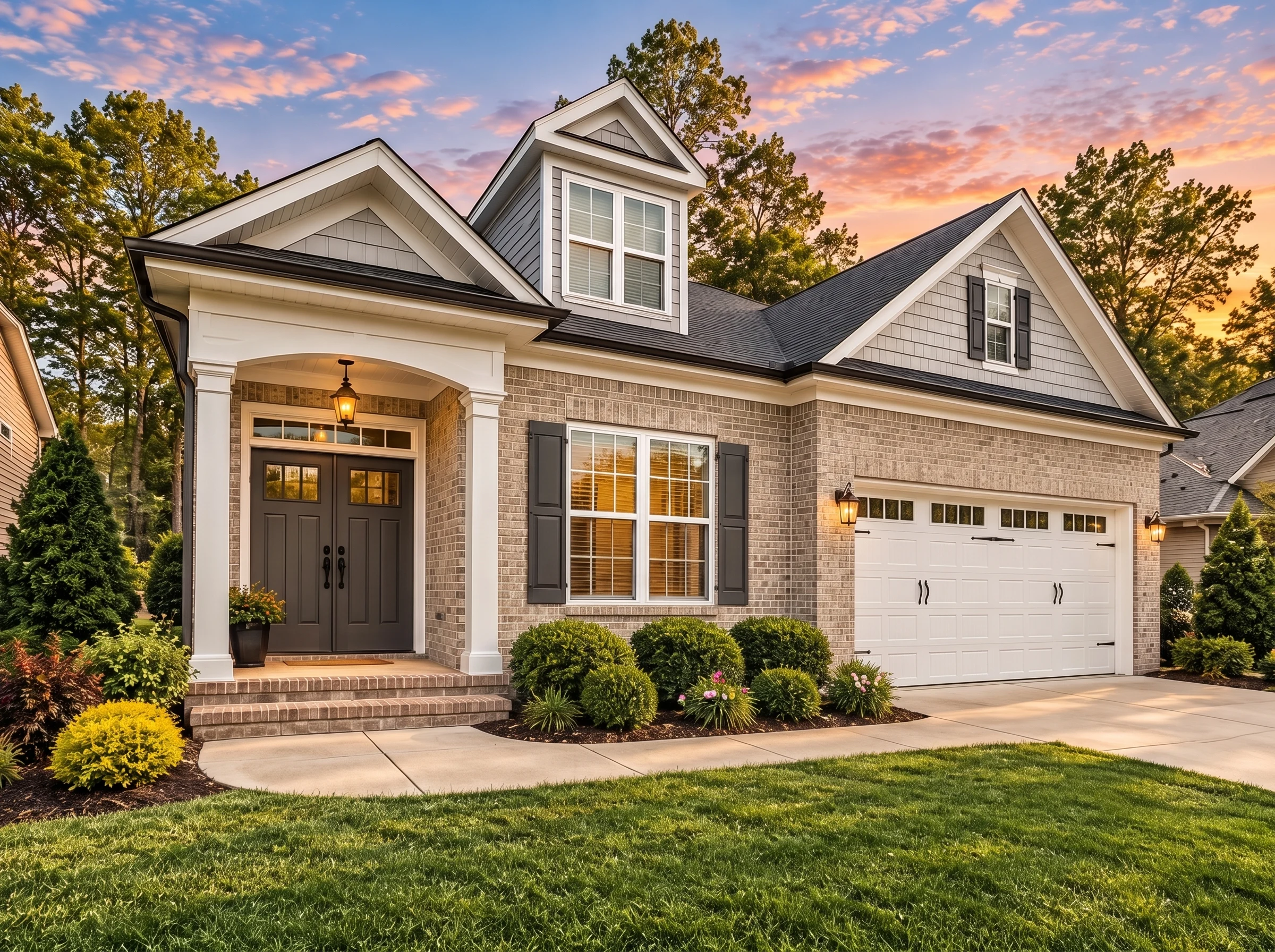 Plan  13-1402 – Alder Meadow Estate  | OAK-Traditional Ranch – 3-Bed, 3-Bath, 2,372 SF - Natural Brick, AI-generated exterior concept
