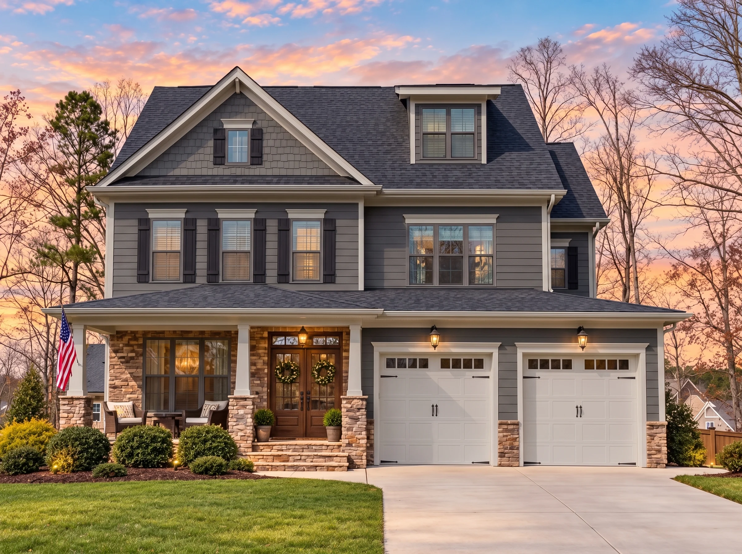 Plan  13-1510 – Auburn Trail House |  New American – 5-Bed, 4.5-Bath, 3,212 SF - Warm Charcoal, AI-generated exterior concept