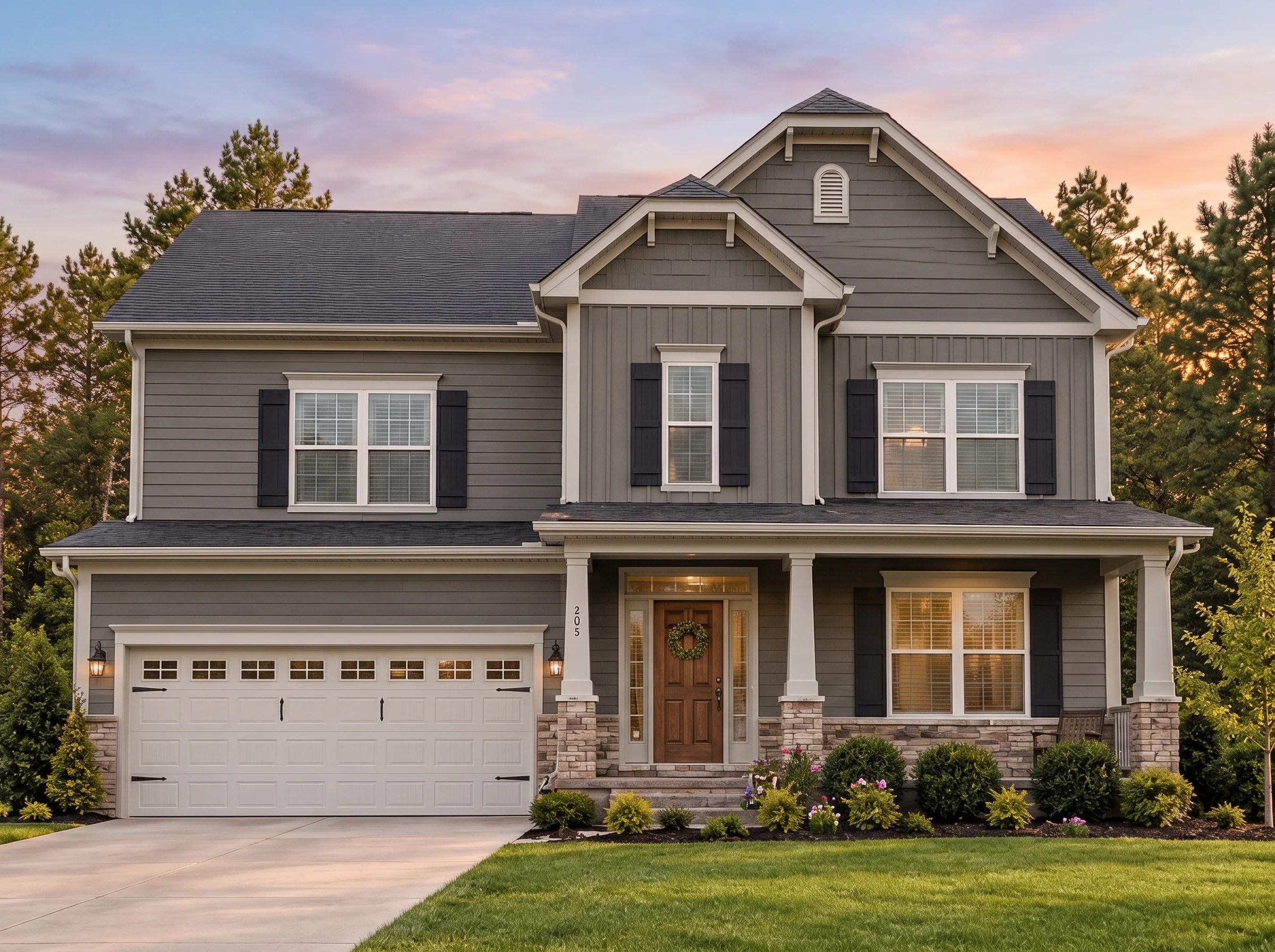 Plan  13-1515 – Taw Court | New  American – 4-Bed, 4.5-Bath, 3,861 SF - Warm Charcoal, AI-generated exterior concept