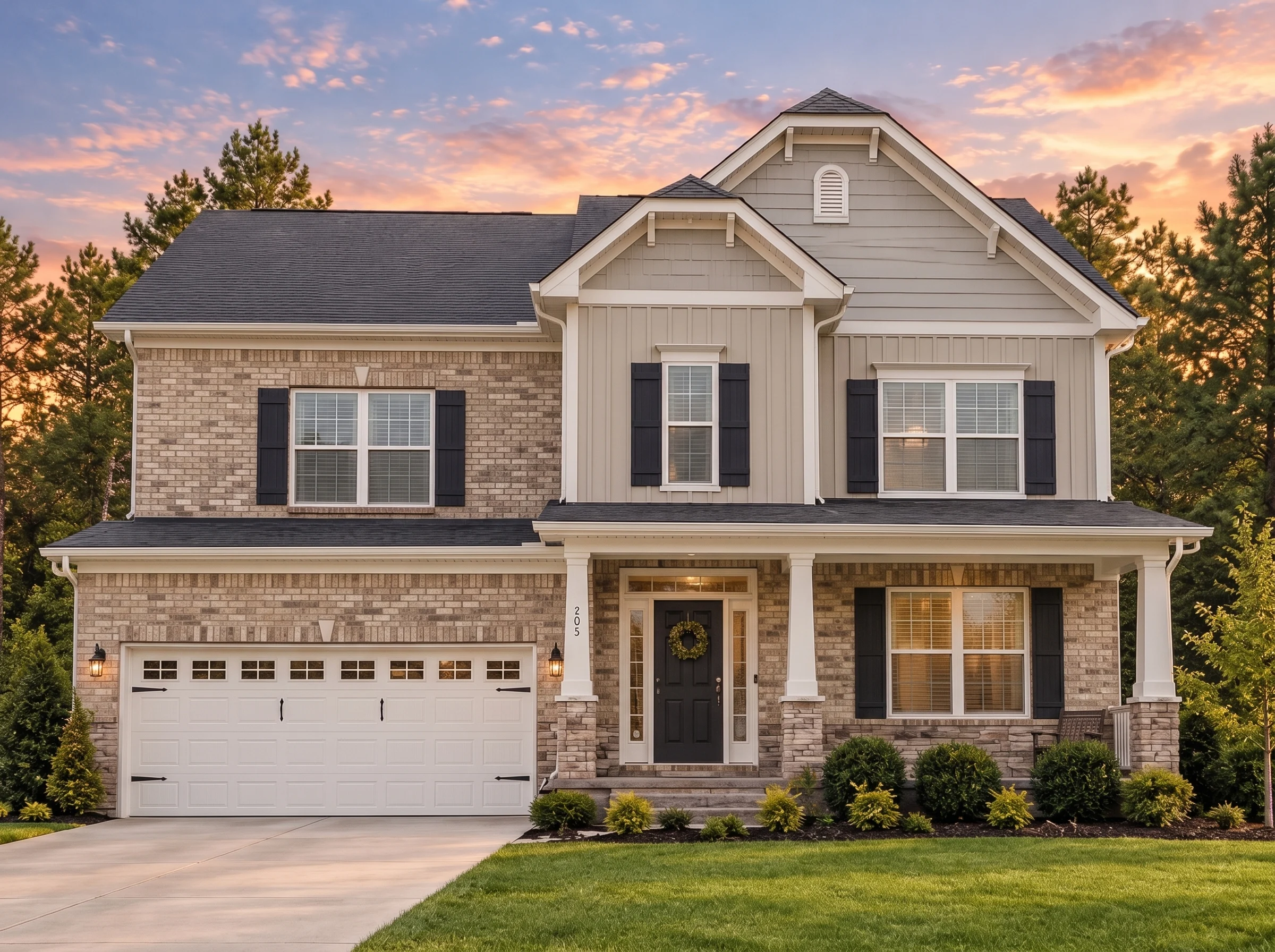 Plan  13-1515 – Taw Court | New  American – 4-Bed, 4.5-Bath, 3,861 SF - Natural Brick, AI-generated exterior concept