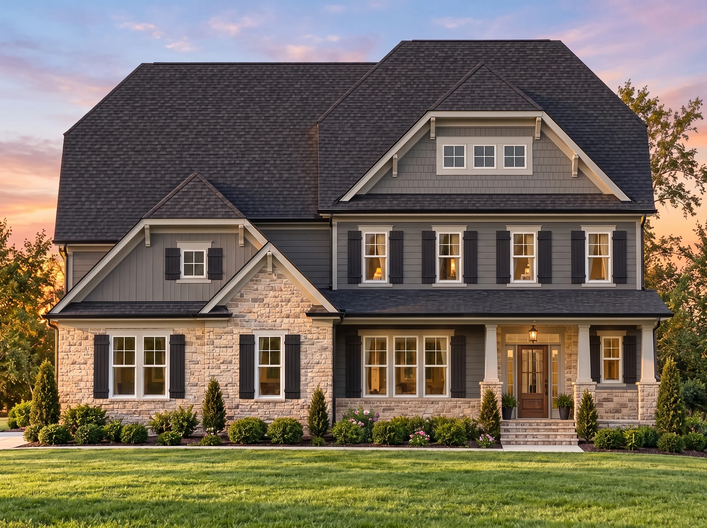 Plan  13-1518 – Treaty House | New  American – 4-Bed, 4.5-Bath, 4,728 SF - Warm Charcoal, AI-generated exterior concept