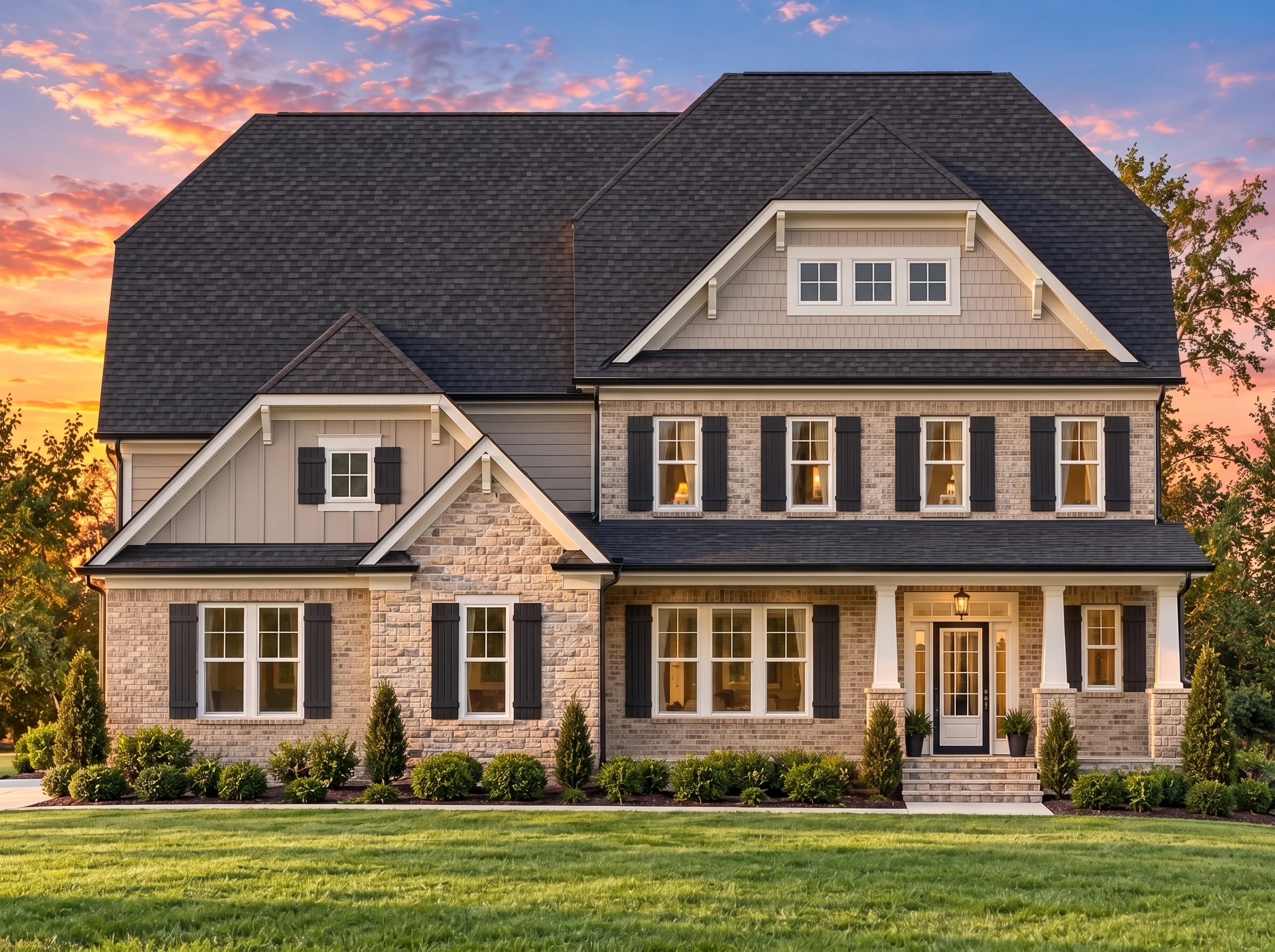 Plan  13-1518 – Treaty House | New  American – 4-Bed, 4.5-Bath, 4,728 SF - Natural Brick, AI-generated exterior concept