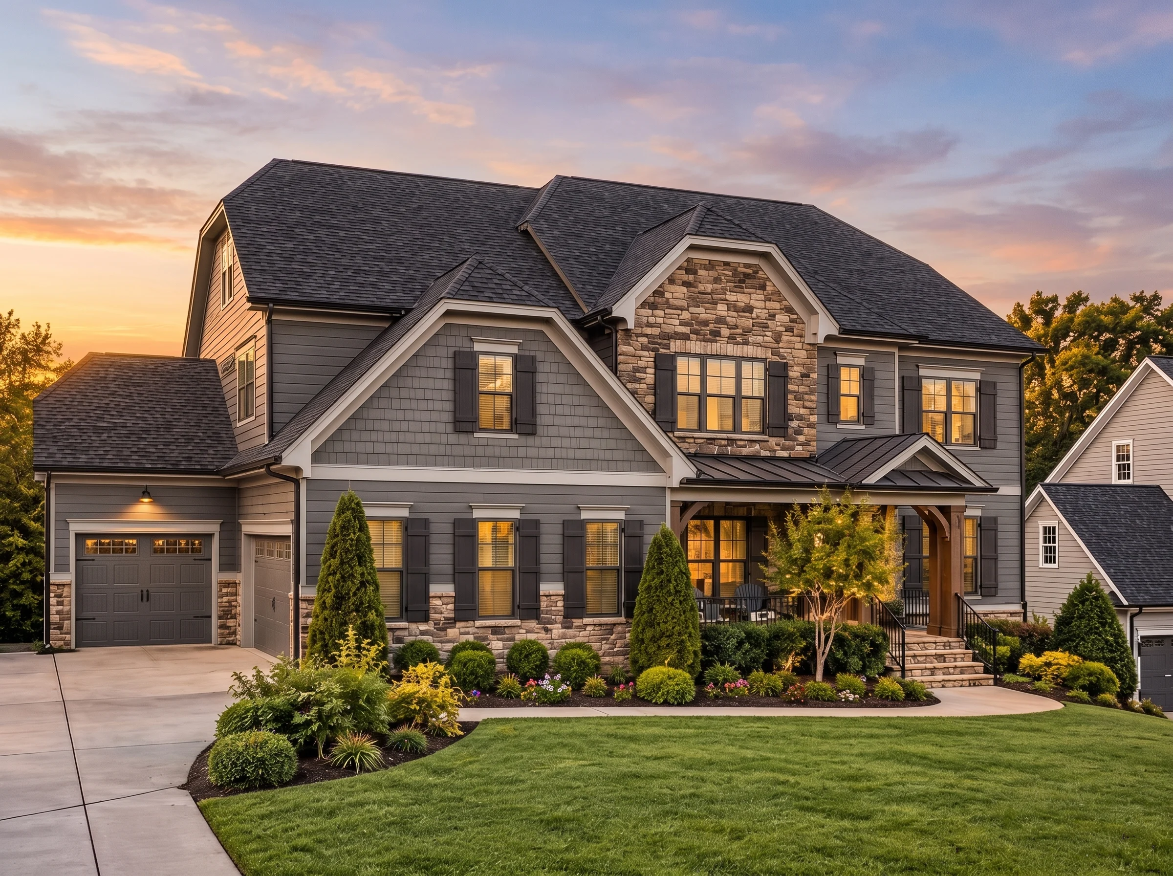 Plan  13-1817 – Mark Retreat | New  American – 5-Bed, 5-Bath, 3,980 SF - Warm Charcoal, AI-generated exterior concept