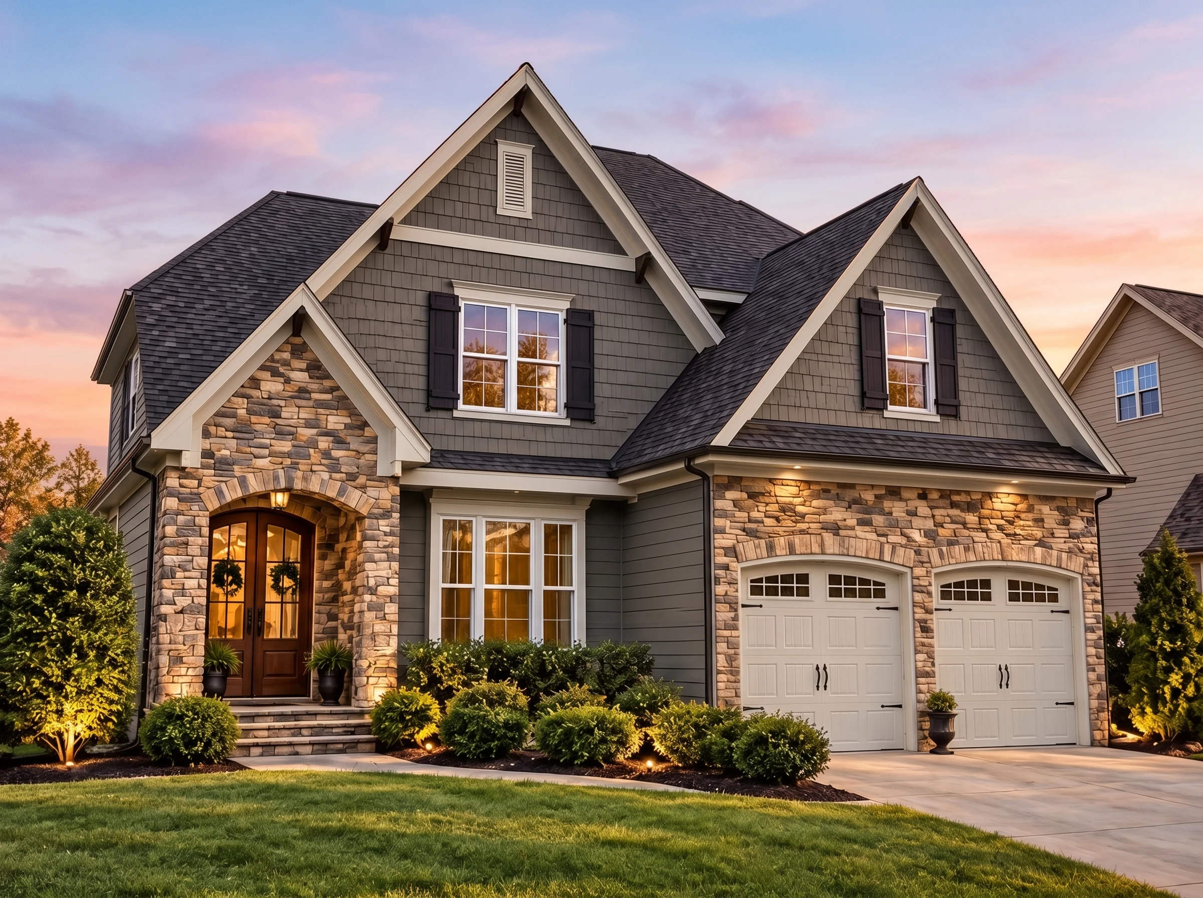 Plan  13-1816 – Hazel Meadow Estate  | Tudor Revival – 4-Bed, 4-Bath, 2,886 SF - Warm Charcoal, AI-generated exterior concept