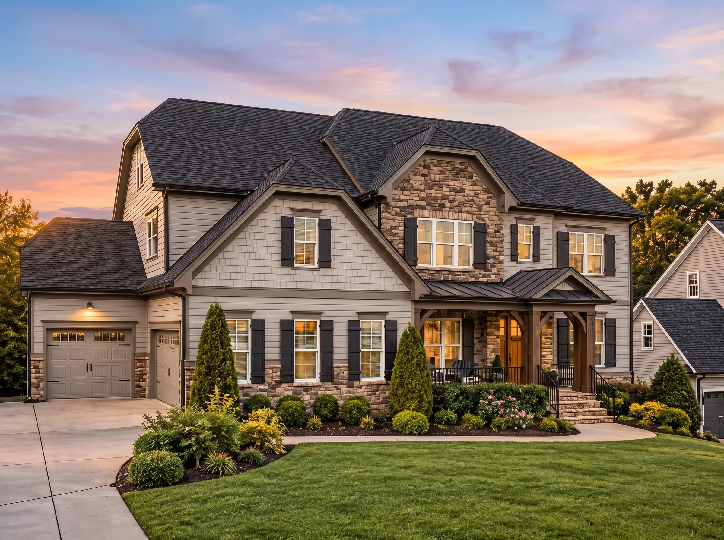 Plan  13-1817 – Mark Retreat | New  American – 5-Bed, 5-Bath, 3,980 SF - Mushroom Taupe, AI-generated exterior concept
