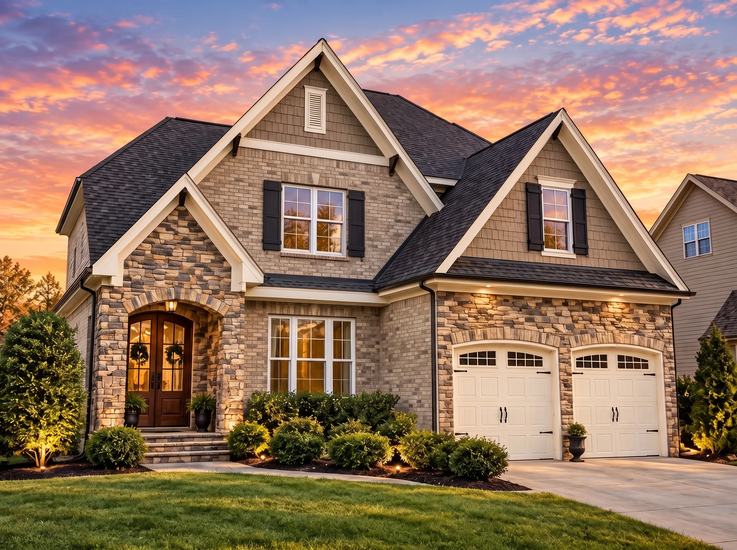 Plan  13-1816 – Hazel Meadow Estate  | Tudor Revival – 4-Bed, 4-Bath, 2,886 SF - Natural Brick, AI-generated exterior concept