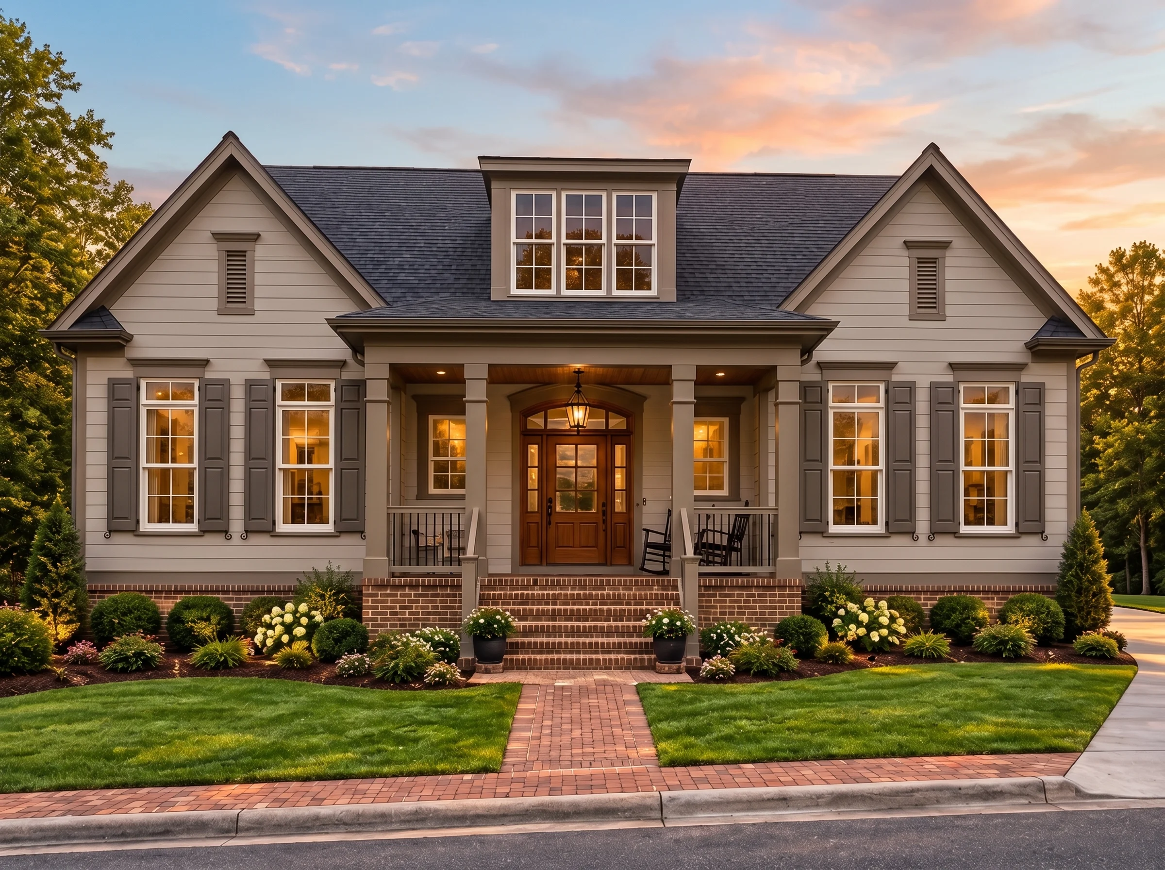 Plan  13-1782 – Iowa Basin | Cape  Cod – 4-Bed, 3-Bath, 4,539 SF - Mushroom Taupe, AI-generated exterior concept