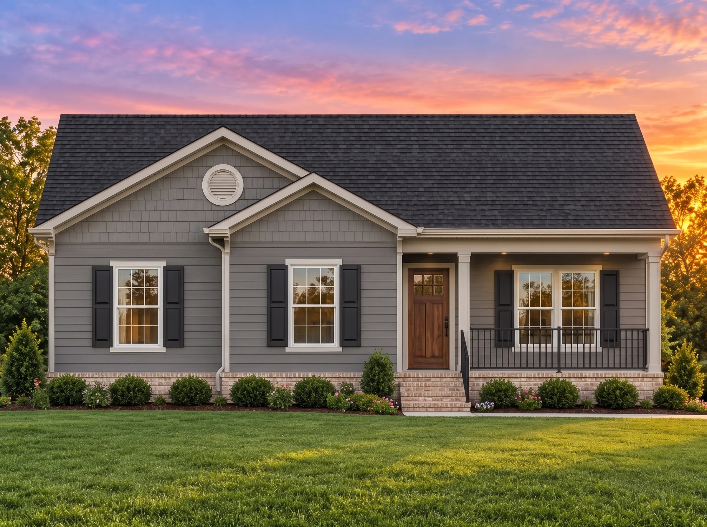 Plan  13-1751 – Auburn Glen Hall |  Traditional Ranch – 5-Bed, 2-Bath, 1,459 SF - Warm Charcoal, AI-generated exterior concept