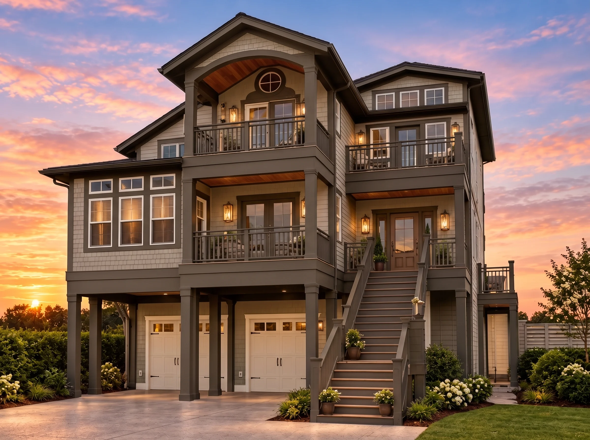 Plan  13-1763 – Juneau Farmhouse |  Coastal – 5-Bed, 5-Bath, 4,159 SF - Mushroom Taupe, AI-generated exterior concept