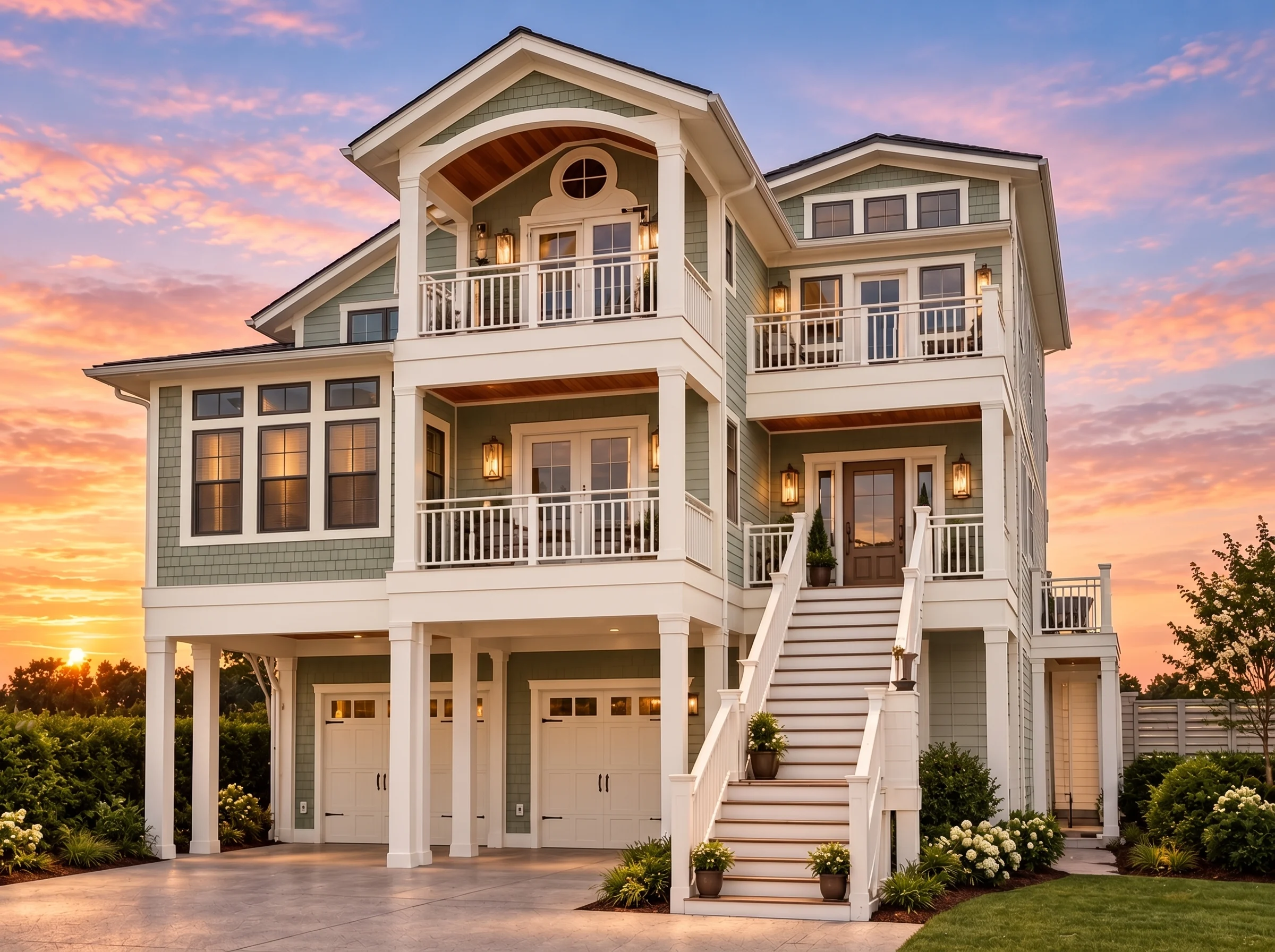 Plan  13-1763 – Juneau Farmhouse |  Coastal – 5-Bed, 5-Bath, 4,159 SF - Muted Sage, AI-generated exterior concept