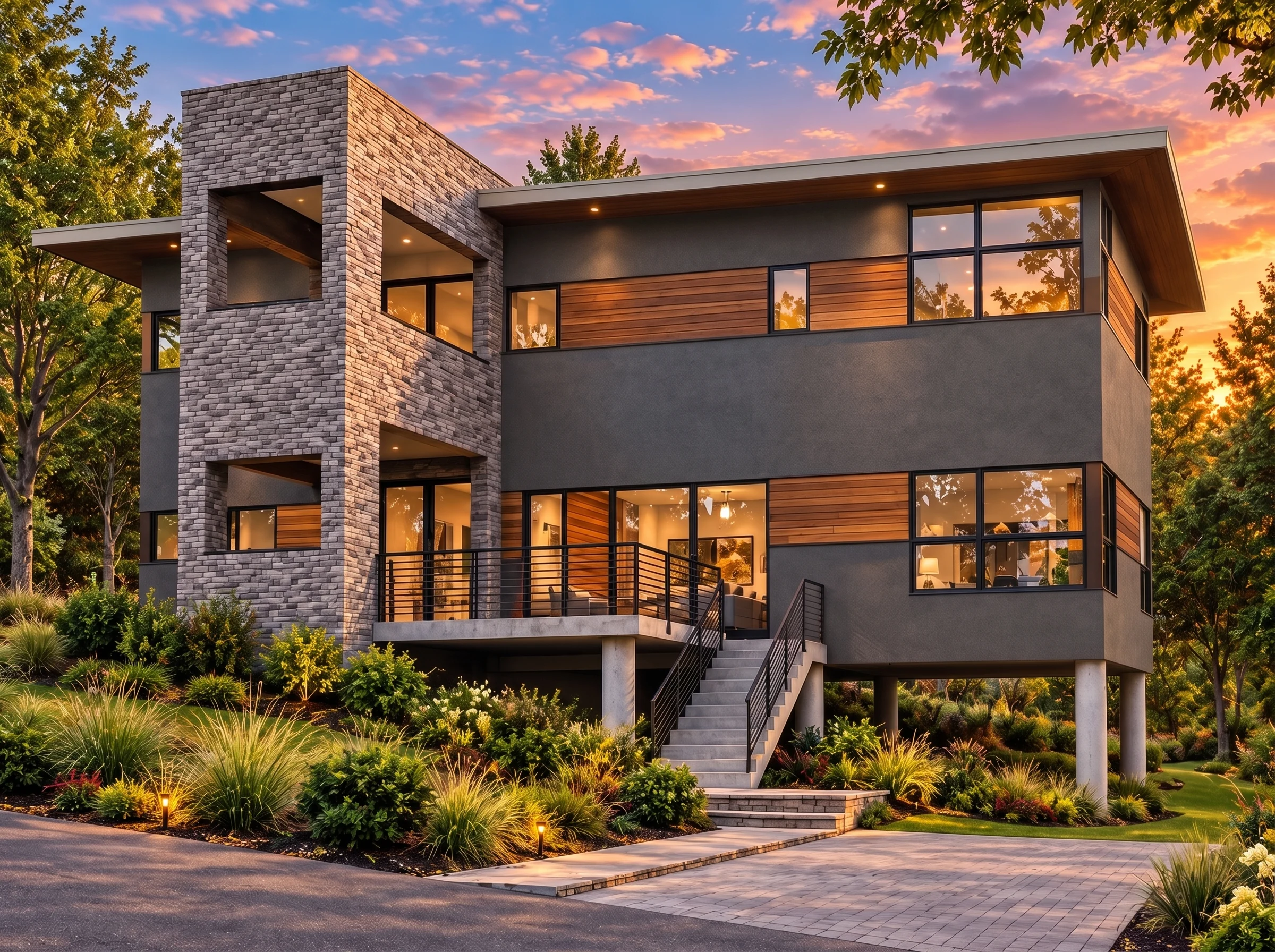 Plan  13-1730 – HomelyNook | Modern  Contemporary – 3-Bed, 2.5-Bath, 2,433 SF - Warm Charcoal, AI-generated exterior concept