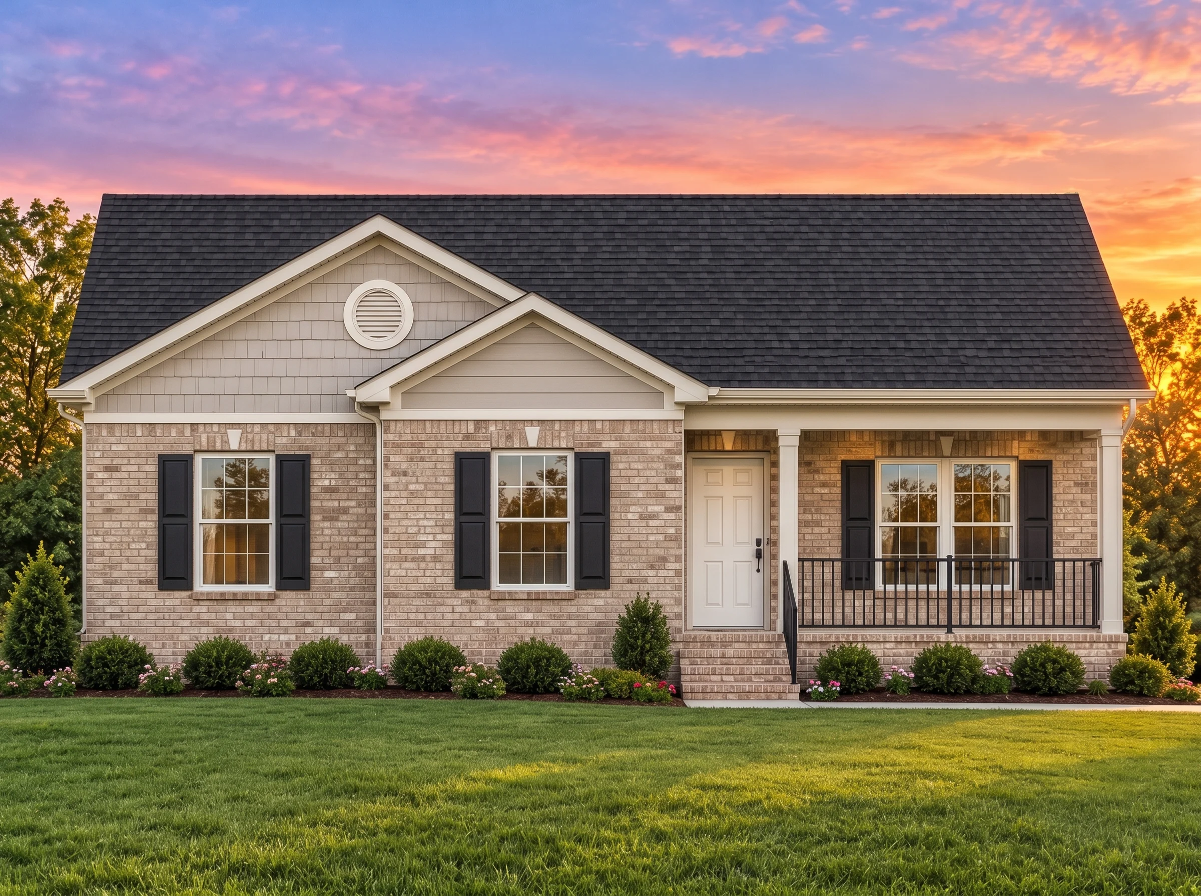 Plan  13-1751 – Auburn Glen Hall |  Traditional Ranch – 5-Bed, 2-Bath, 1,459 SF - Natural Brick, AI-generated exterior concept