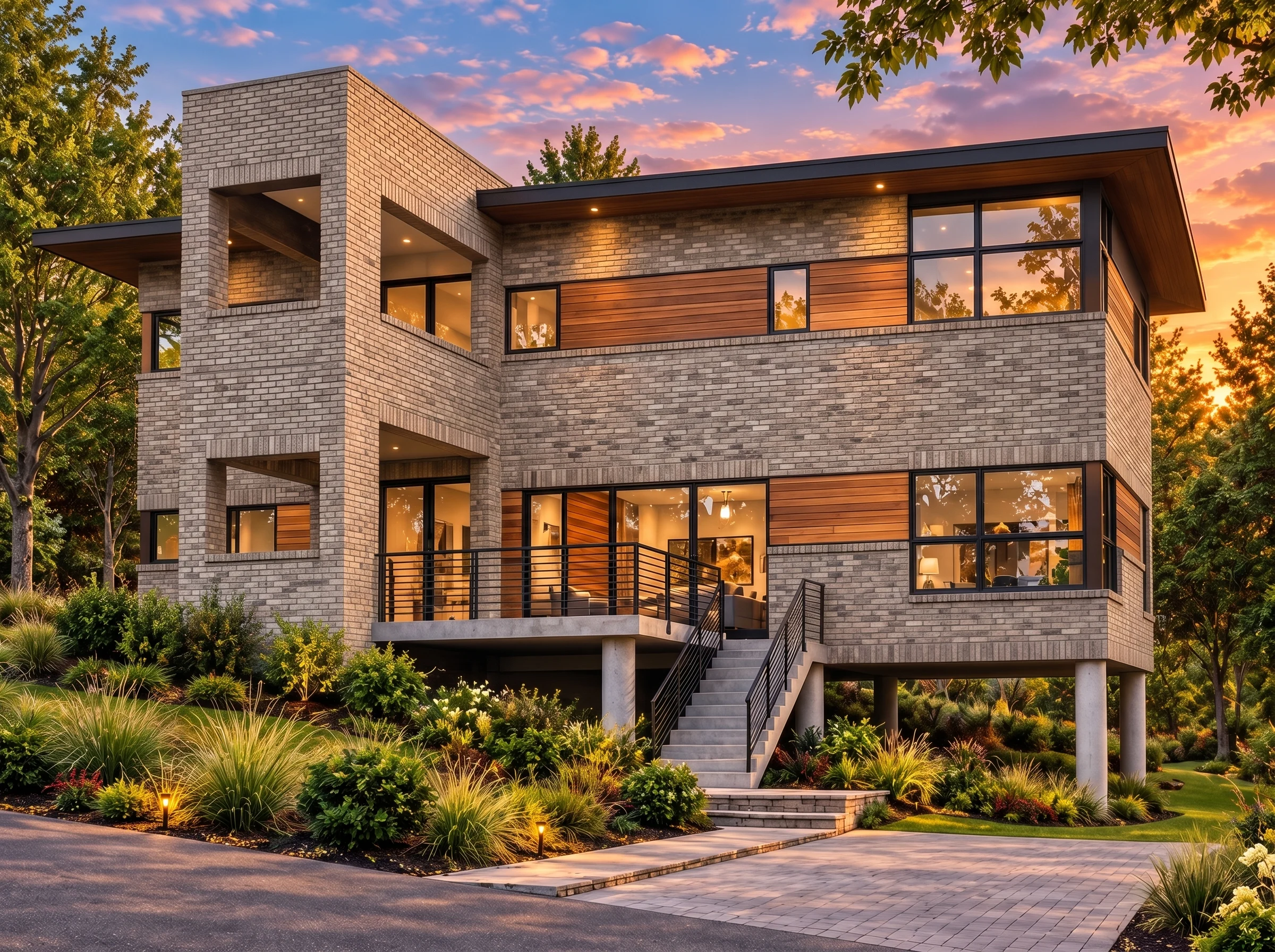 Plan  13-1730 – HomelyNook | Modern  Contemporary – 3-Bed, 2.5-Bath, 2,433 SF - Natural Brick, AI-generated exterior concept