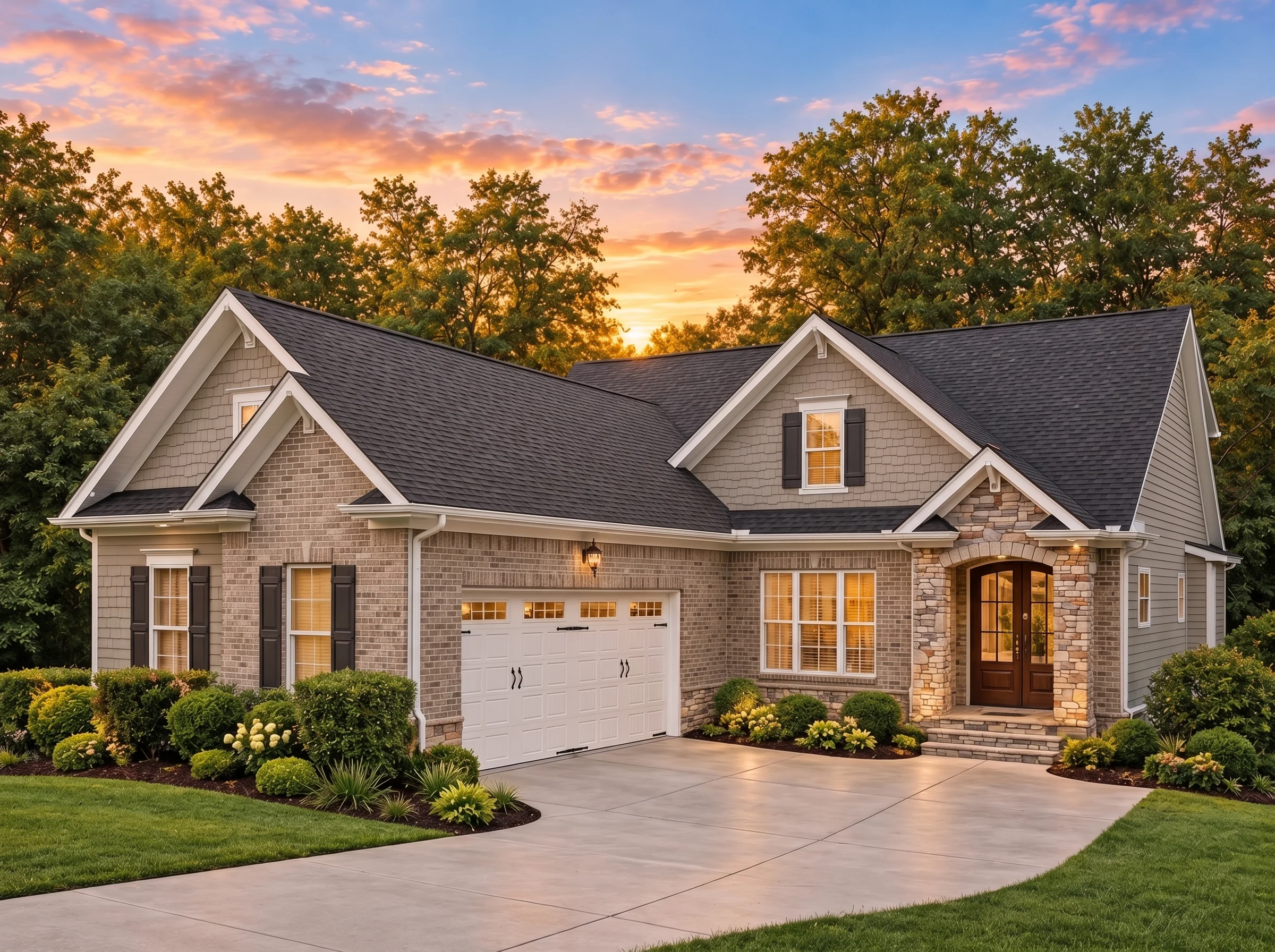 Plan  13-1675 – California Golden |  Traditional – 3-Bed, 2.5-Bath, 2,479 SF - Natural Brick, AI-generated exterior concept