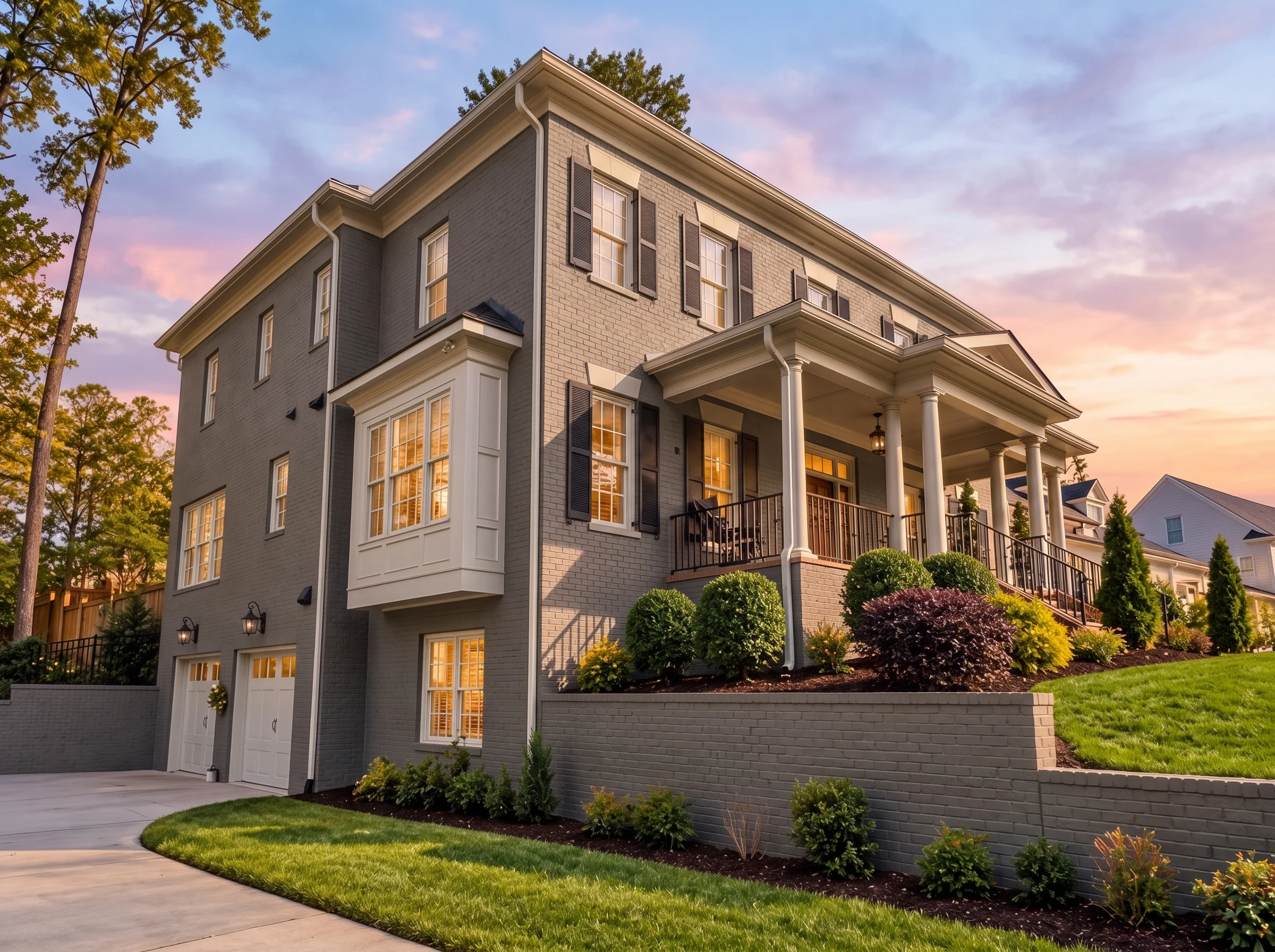 Plan  13-1650 – Oak Springs Estate |  Georgian Colonial – 5-Bed, 5.5-Bath, 6,049 SF - Warm Charcoal, AI-generated exterior concept