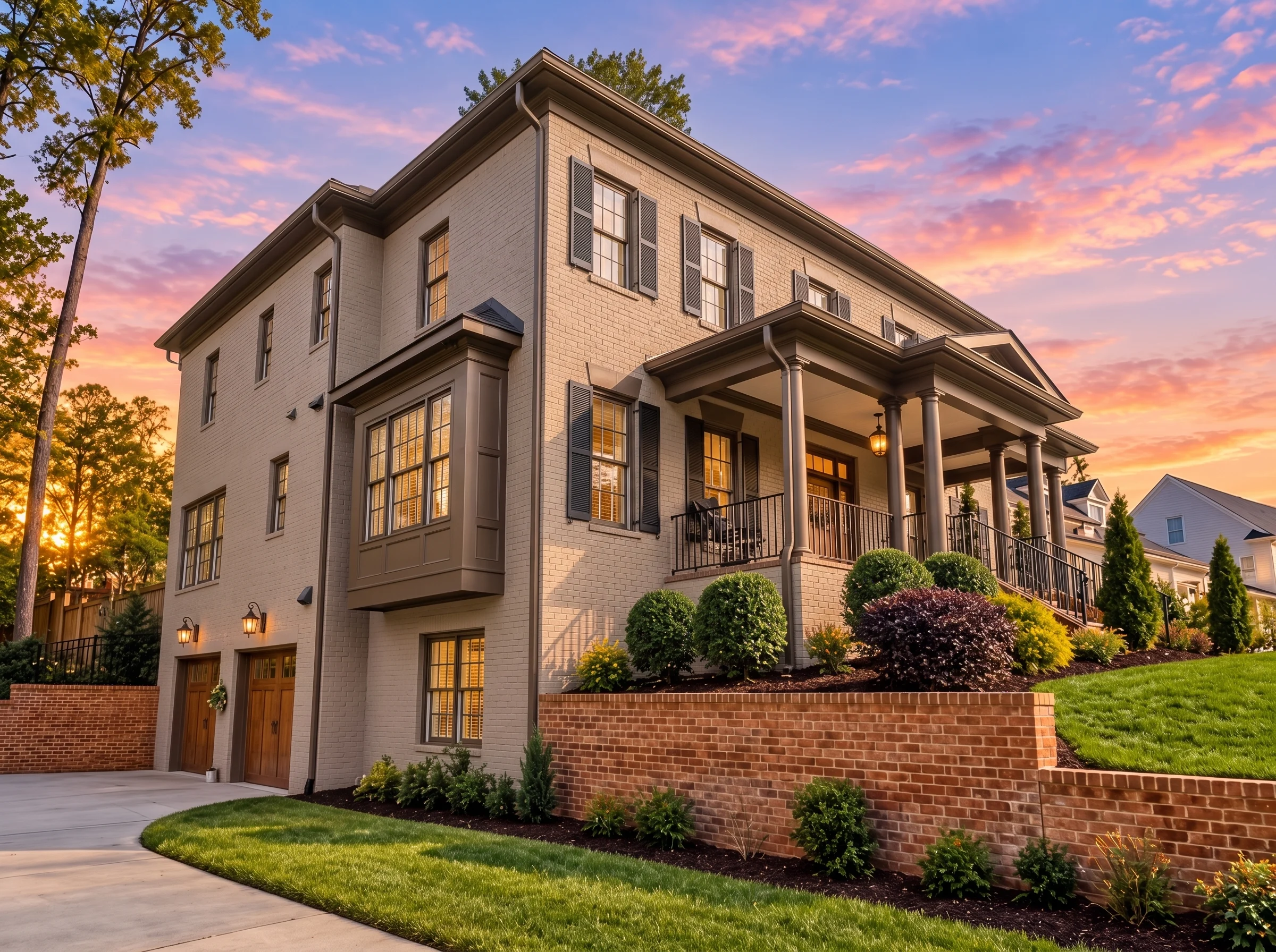 Plan  13-1650 – Oak Springs Estate |  Georgian Colonial – 5-Bed, 5.5-Bath, 6,049 SF - Mushroom Taupe, AI-generated exterior concept
