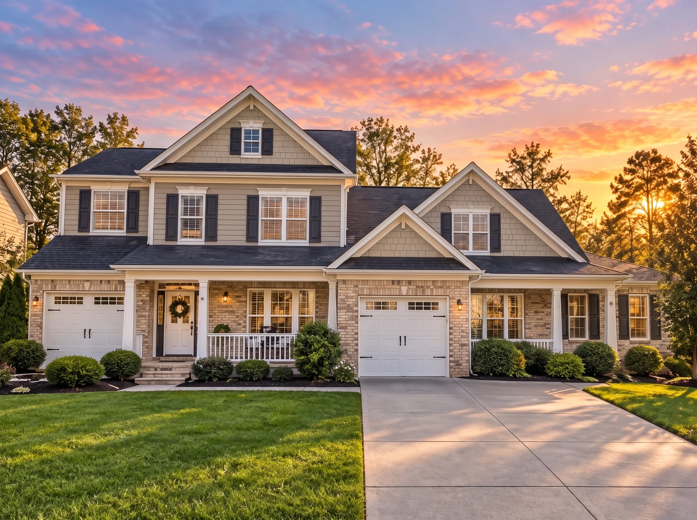 Plan  13-1652 – Manor Estates |  Modern Farmhouse Duplex – 3-Bed, 2.5-Bath, 1,950 SF - Natural Brick, AI-generated exterior concept