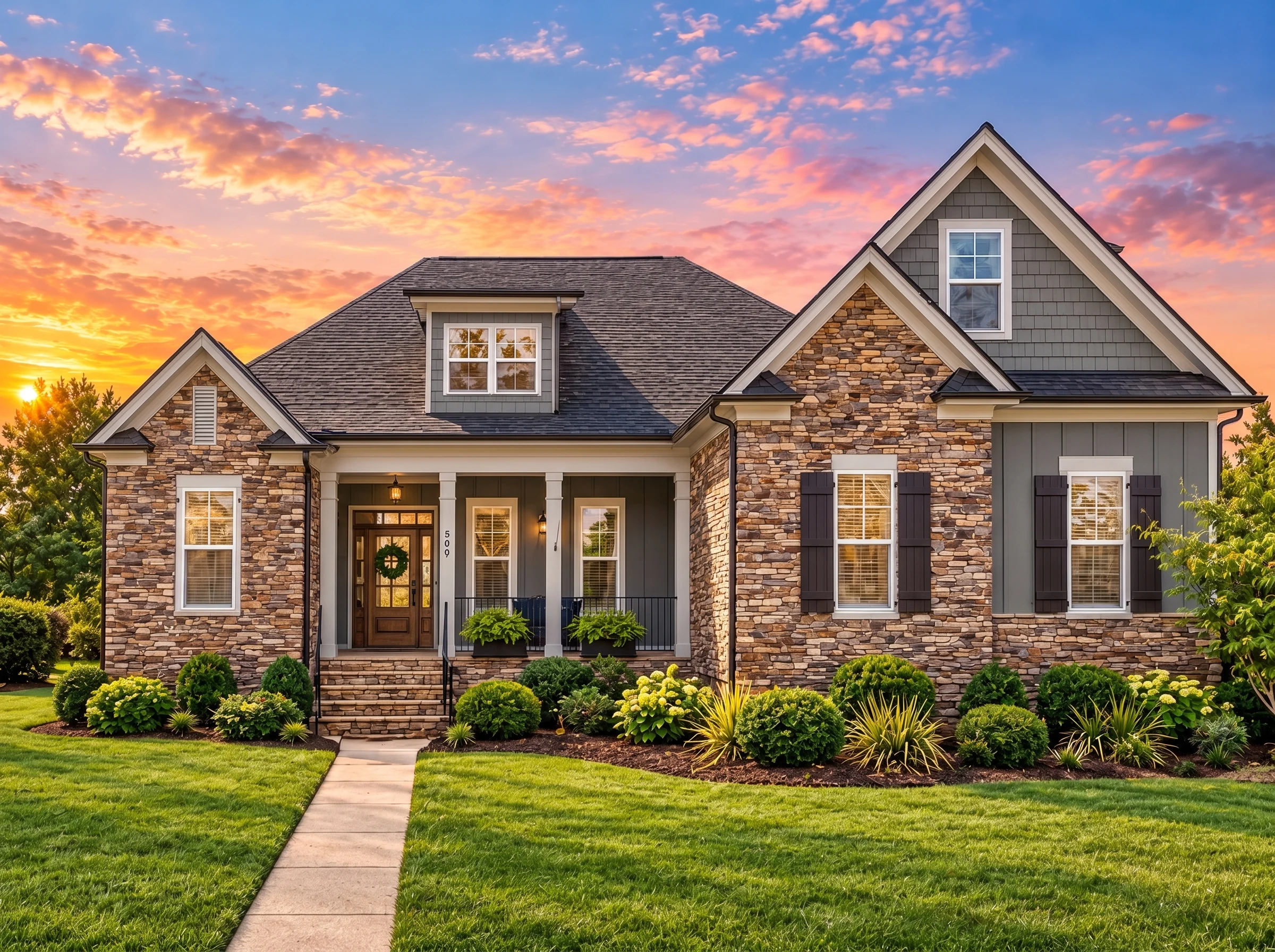 Plan  13-1621 – Thornhill Manor |  New American – 3-Bed, 3.5-Bath, 2,864 SF - Warm Charcoal, AI-generated exterior concept