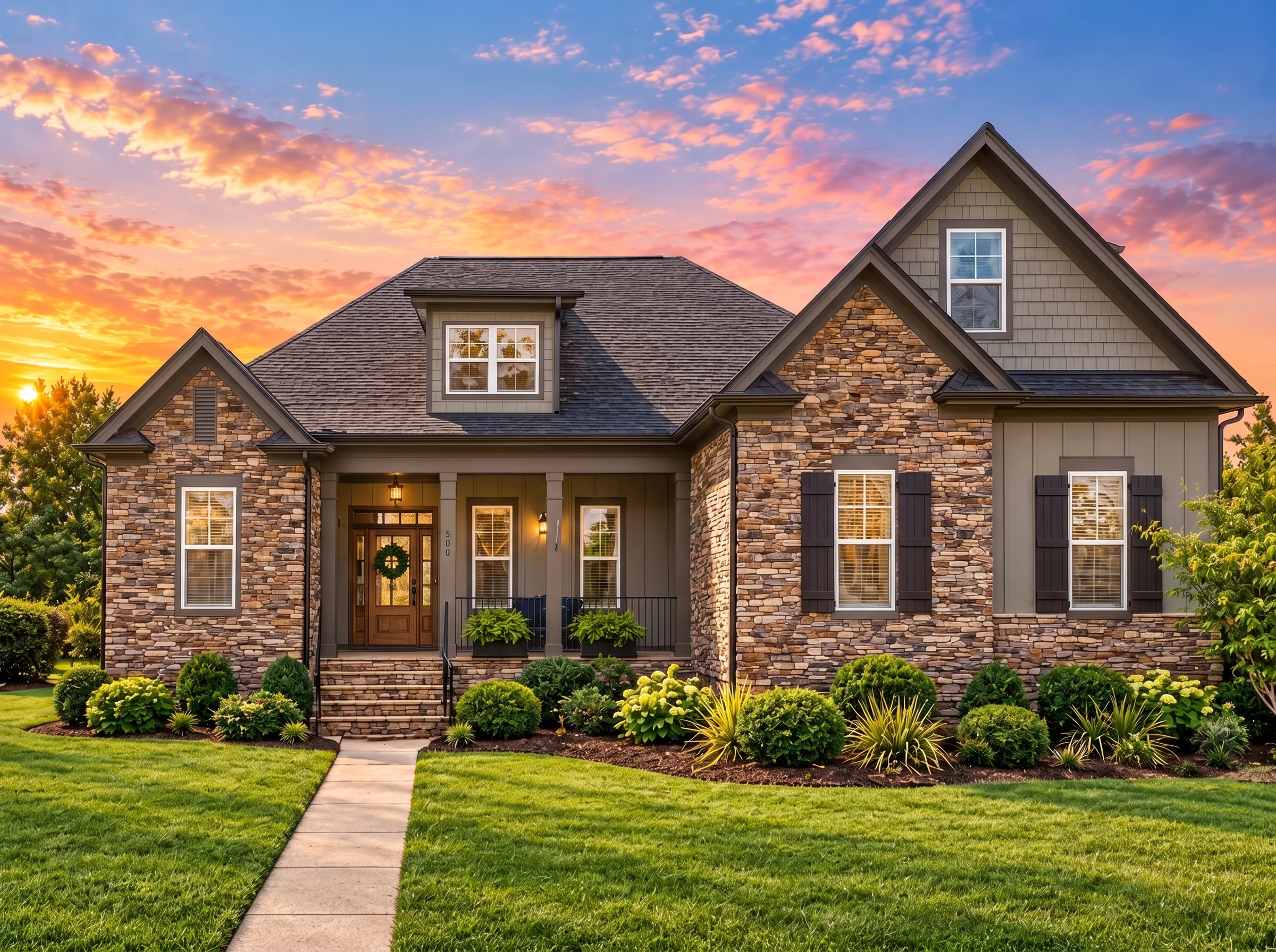 Plan  13-1621 – Thornhill Manor |  New American – 3-Bed, 3.5-Bath, 2,864 SF - Mushroom Taupe, AI-generated exterior concept