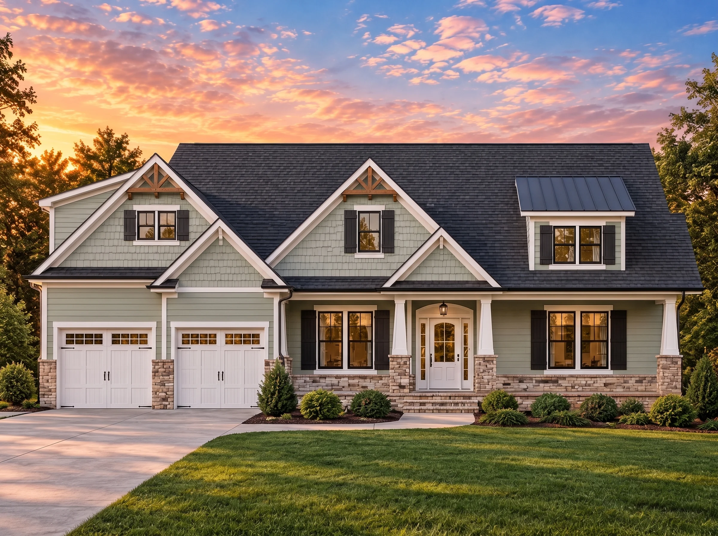 Plan  13-1630 – Aster Brook Chalet |  Craftsman – 5-Bed, 4.5-Bath, 2,875 SF - Muted Sage, AI-generated exterior concept