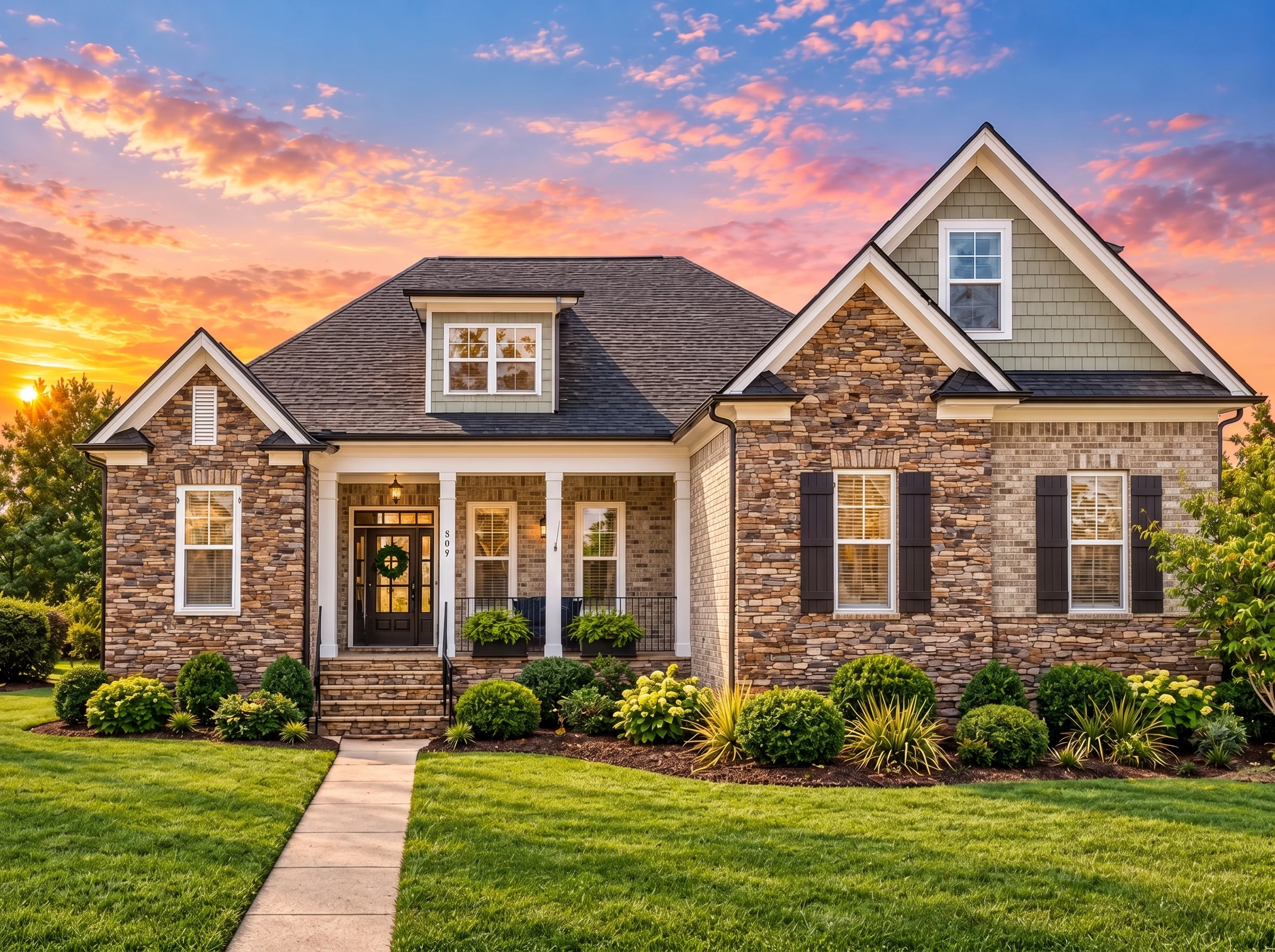 Plan  13-1621 – Thornhill Manor |  New American – 3-Bed, 3.5-Bath, 2,864 SF - Natural Brick, AI-generated exterior concept