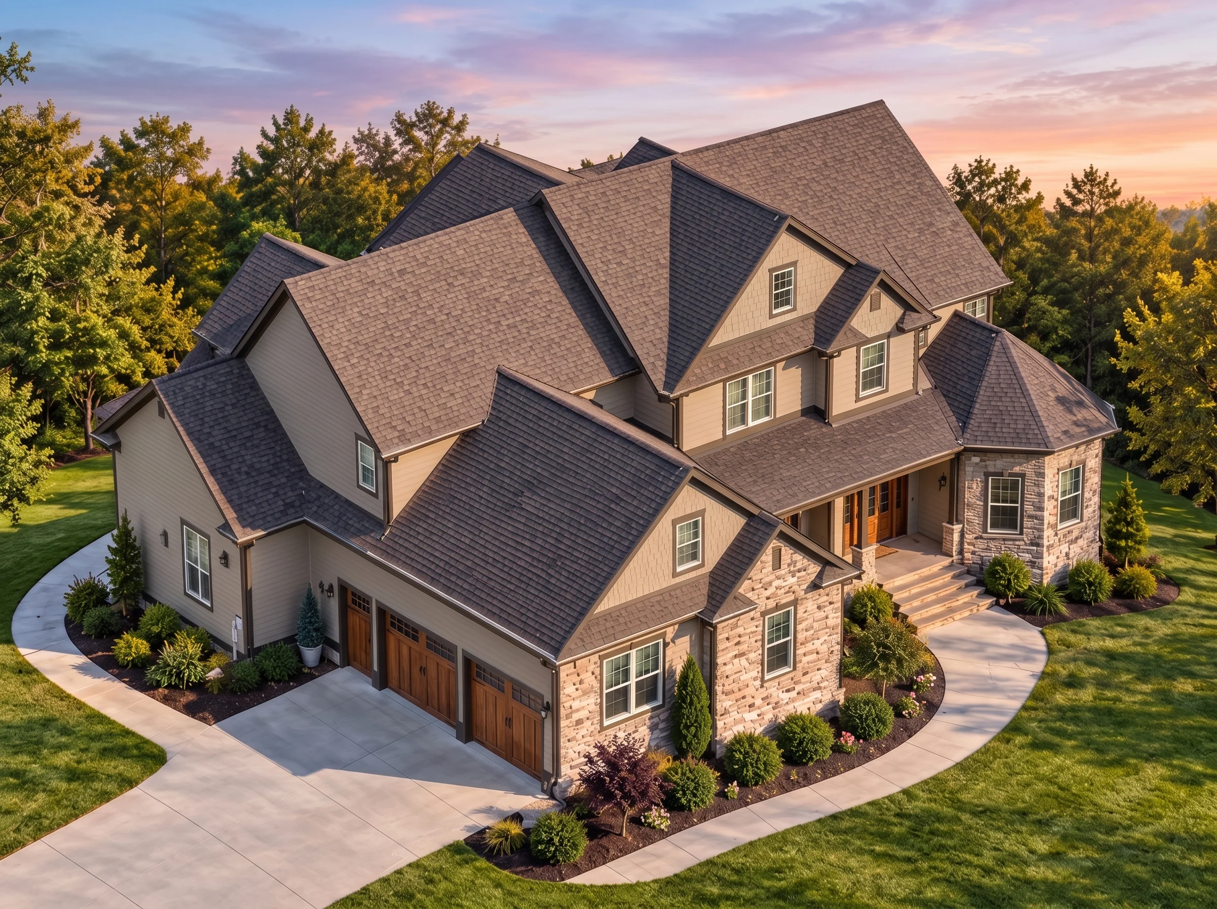 Plan  13-1645 – The Luminous Dwelling  | Traditional Colonial – 4-Bed, 3.5-Bath, 5,669 SF - Mushroom Taupe, AI-generated exterior concept