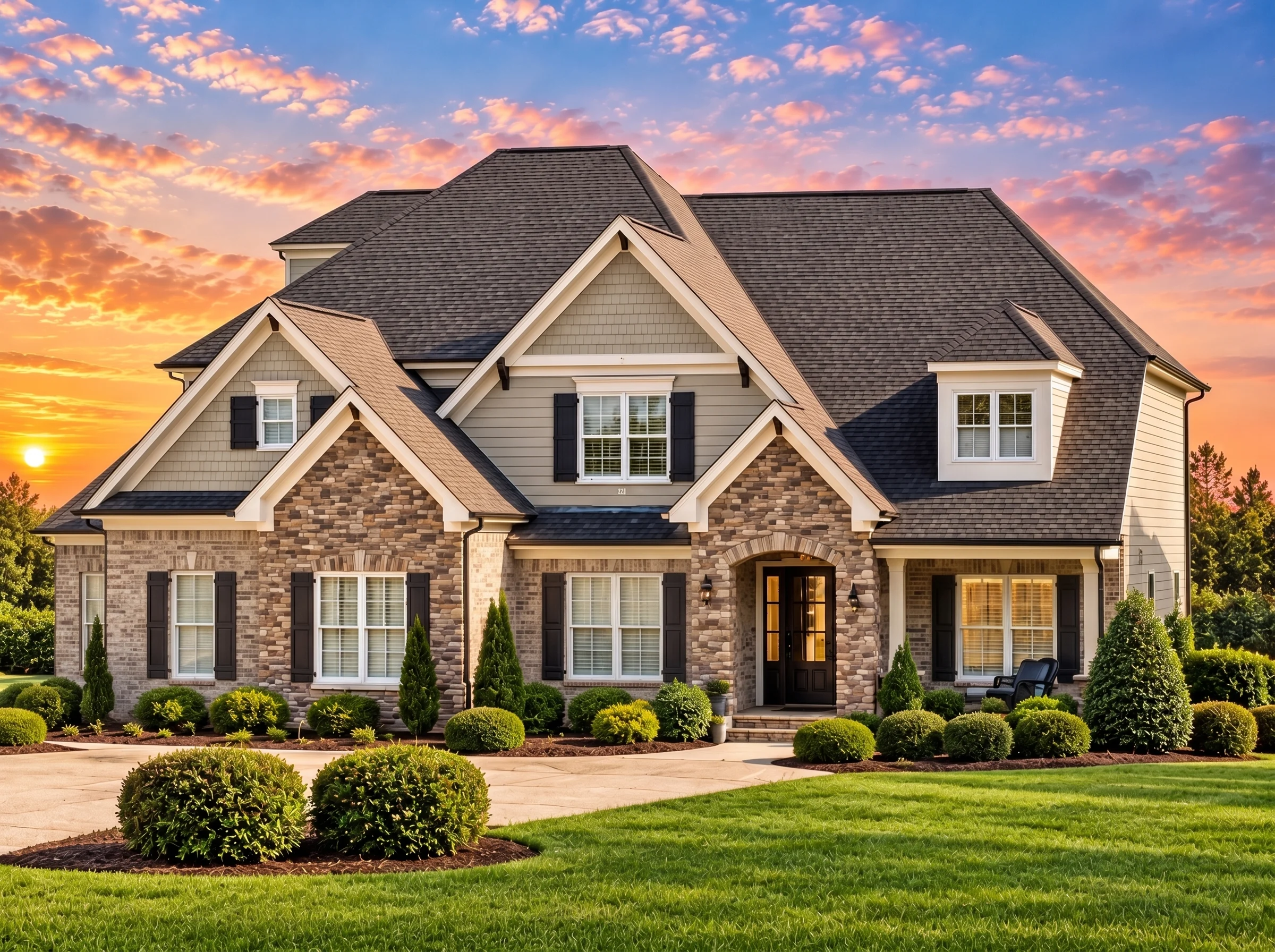 Plan  13-1604 – Sycamore Hill Residence | New American – 5-Bed, 4.5-Bath, 4,703 SF - Natural Brick, AI-generated exterior concept