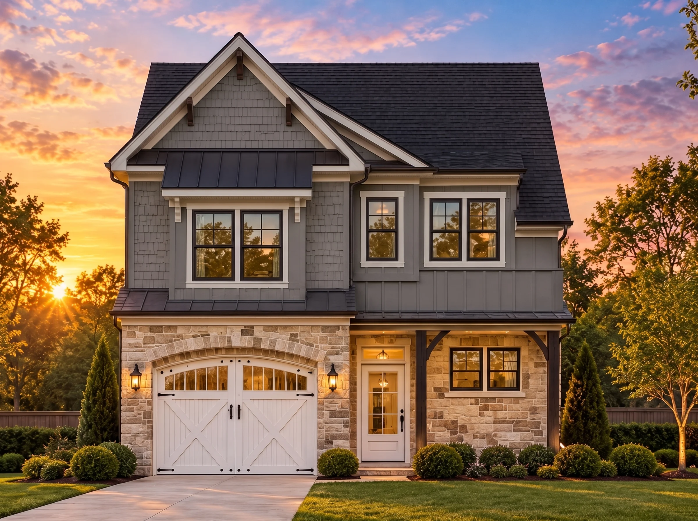 Plan  13-1586 – Act Retreat | Modern  Farmhouse – 3-Bed, 2.5-Bath, 1,663 SF - Warm Charcoal, AI-generated exterior concept