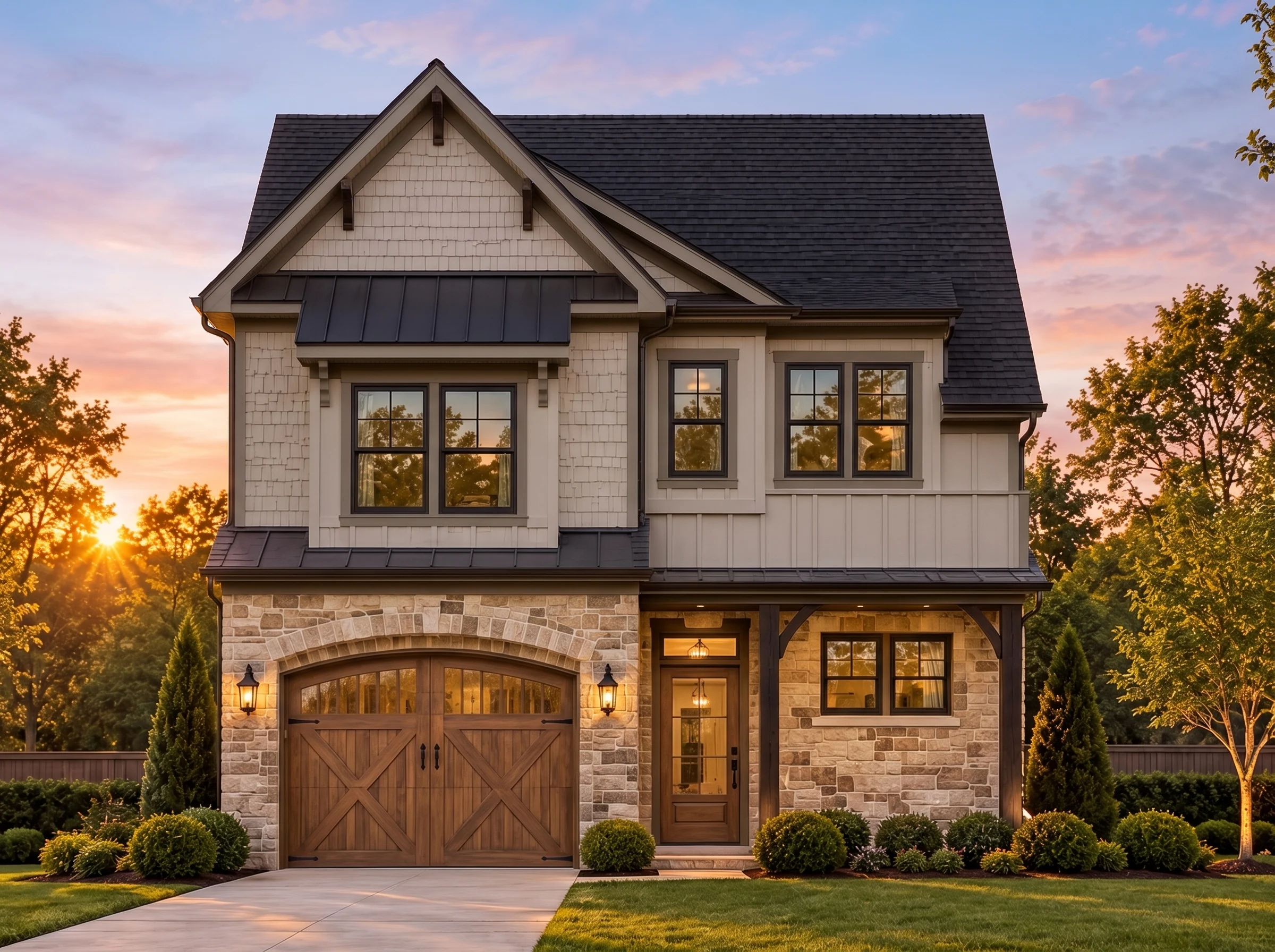 Plan  13-1586 – Act Retreat | Modern  Farmhouse – 3-Bed, 2.5-Bath, 1,663 SF - Mushroom Taupe, AI-generated exterior concept
