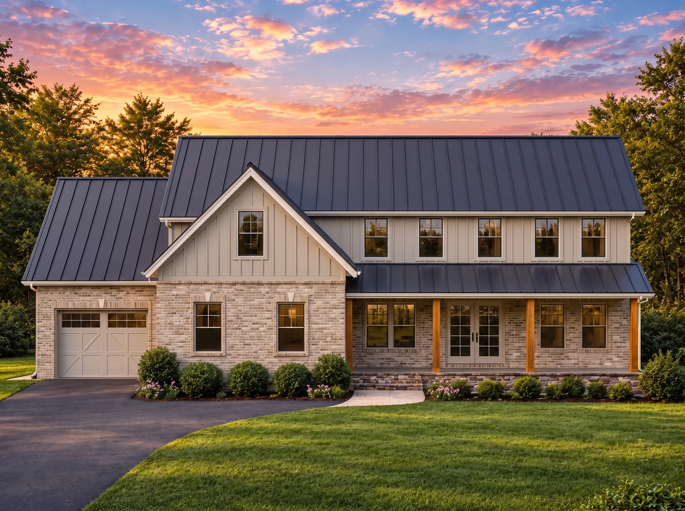 Plan  13-1584 – Spruce Creek Estate  | Modern Farmhouse – 4-Bed, 5-Bath, 4,707 SF - Natural Brick, AI-generated exterior concept