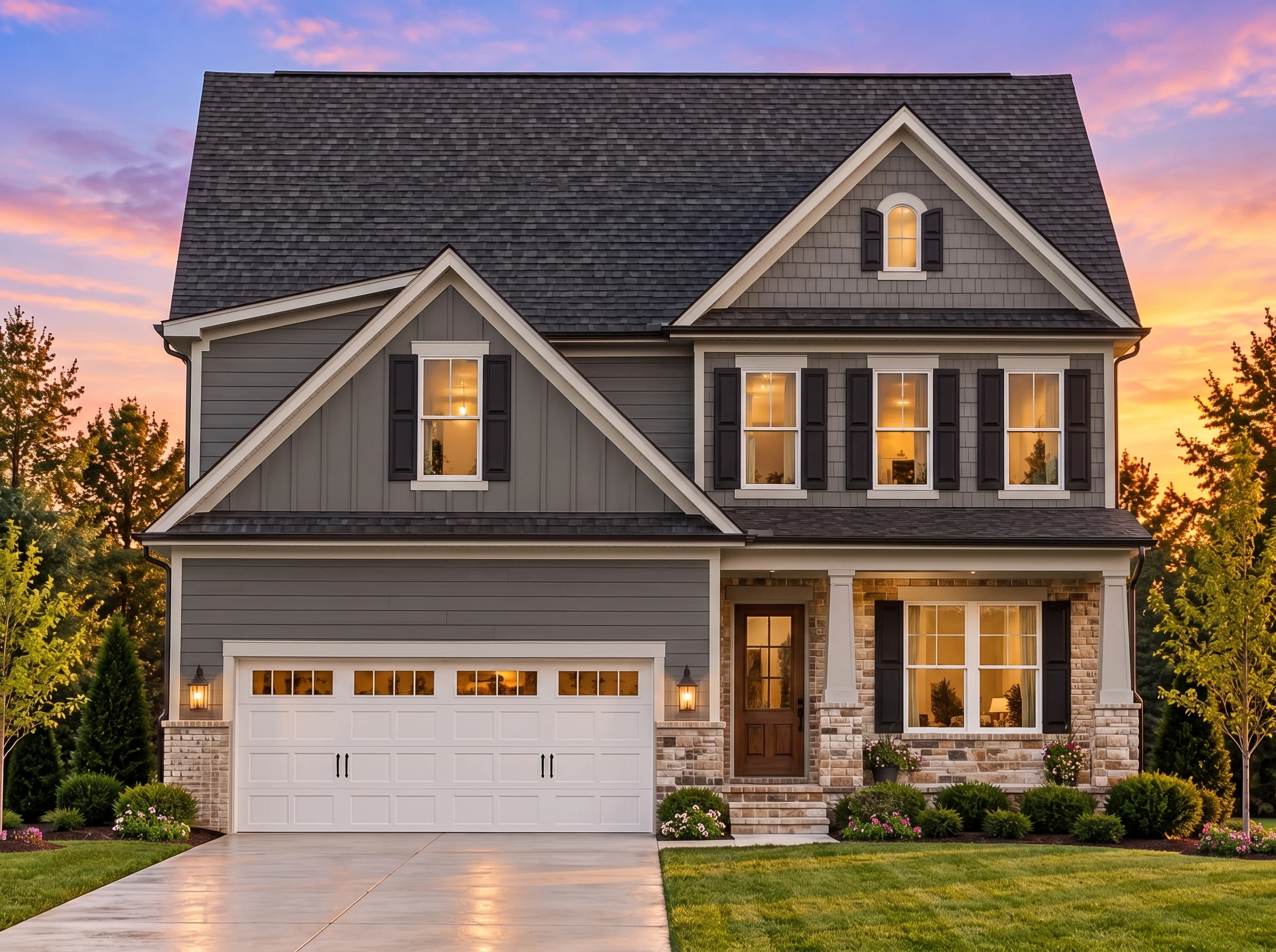 Plan  13-1559 – Palmetto Gulf | New  American – 4-Bed, 3.5-Bath, 2,684 SF - Warm Charcoal, AI-generated exterior concept