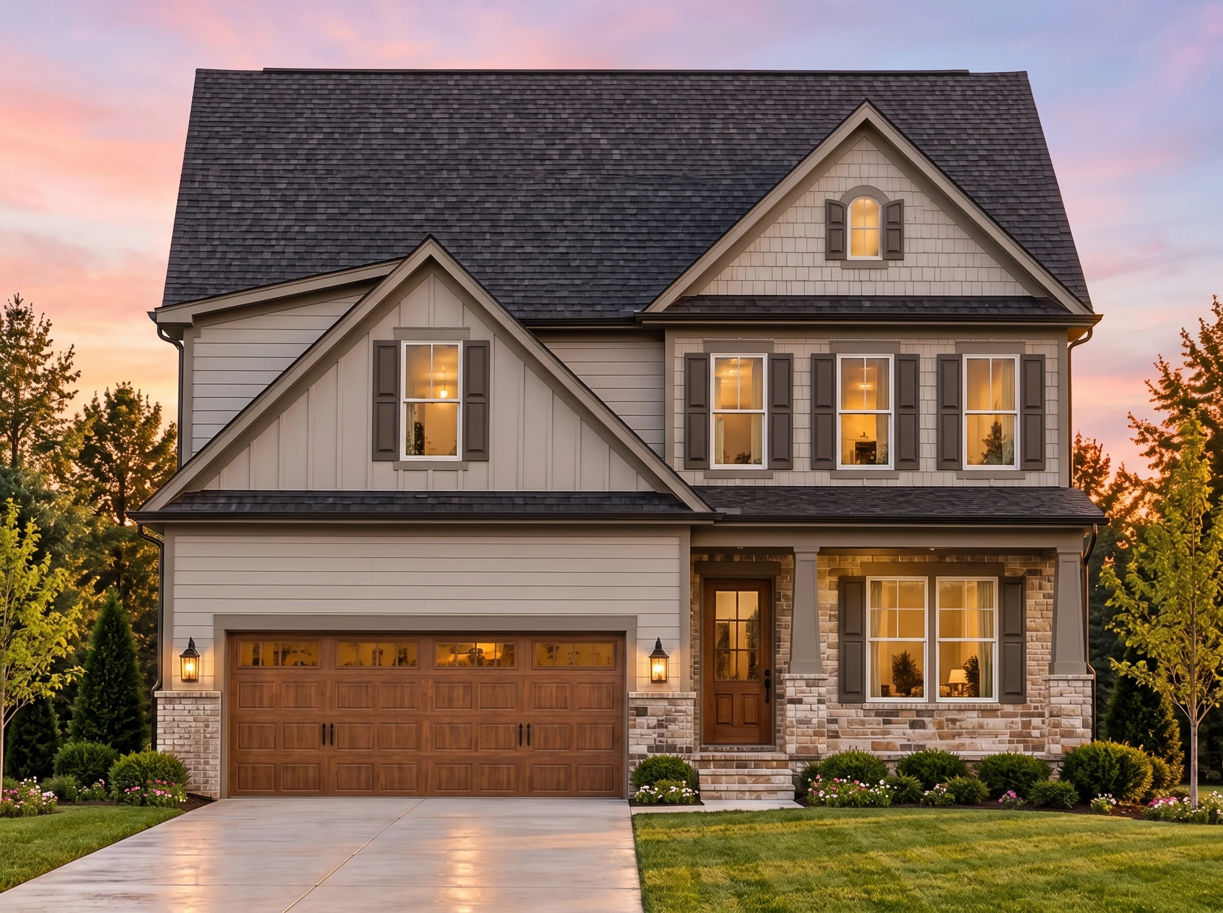 Plan  13-1559 – Palmetto Gulf | New  American – 4-Bed, 3.5-Bath, 2,684 SF - Mushroom Taupe, AI-generated exterior concept