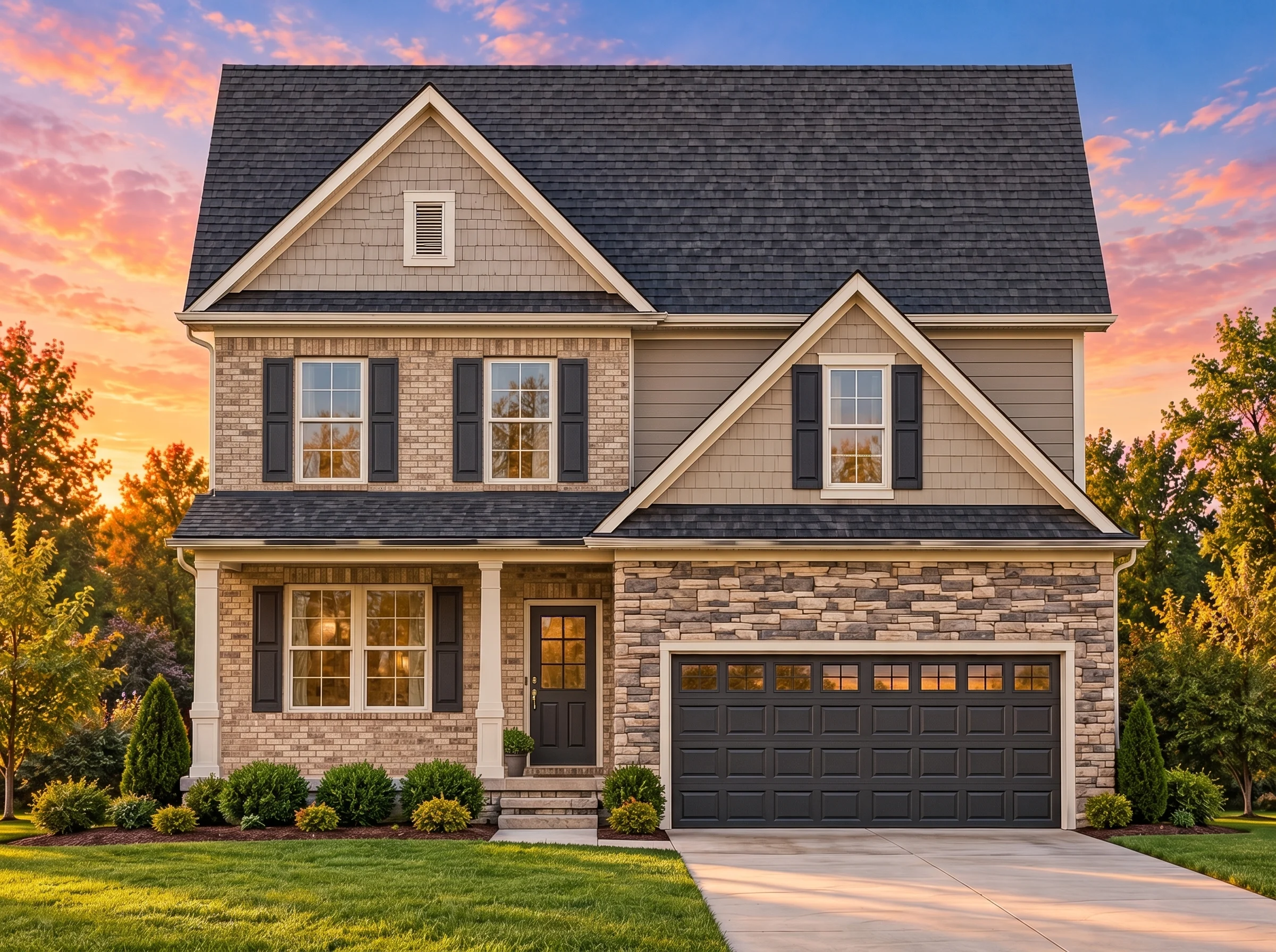Plan  13-1558 – Auburn Springs Manor  | New American – 4-Bed, 3.5-Bath, 2,354 SF - Natural Brick, AI-generated exterior concept