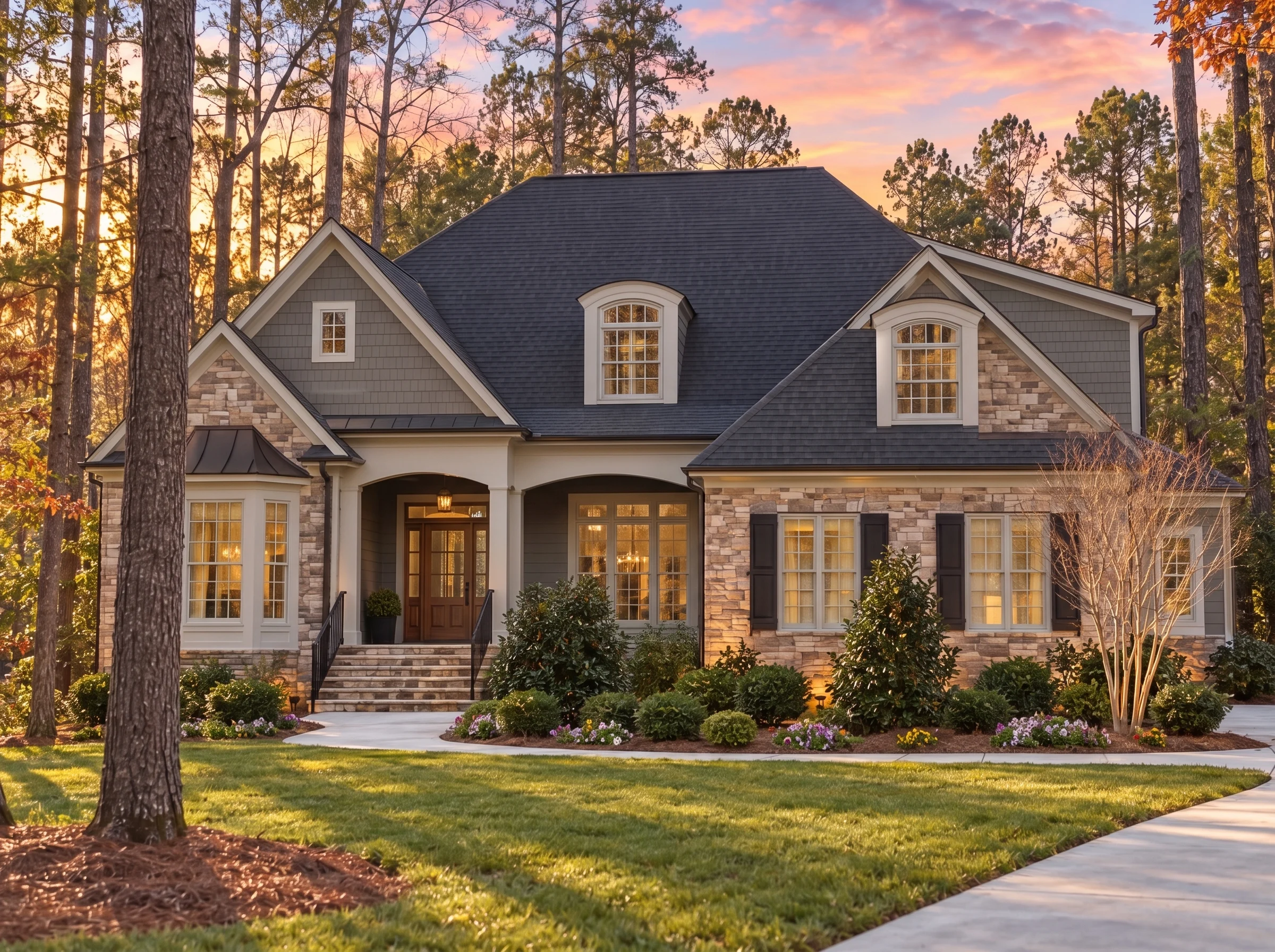 Plan  13-1616 – Palmetto Basin |  Shingle Style – 5-Bed, 3-Bath, 7,515 SF - Warm Charcoal, AI-generated exterior concept