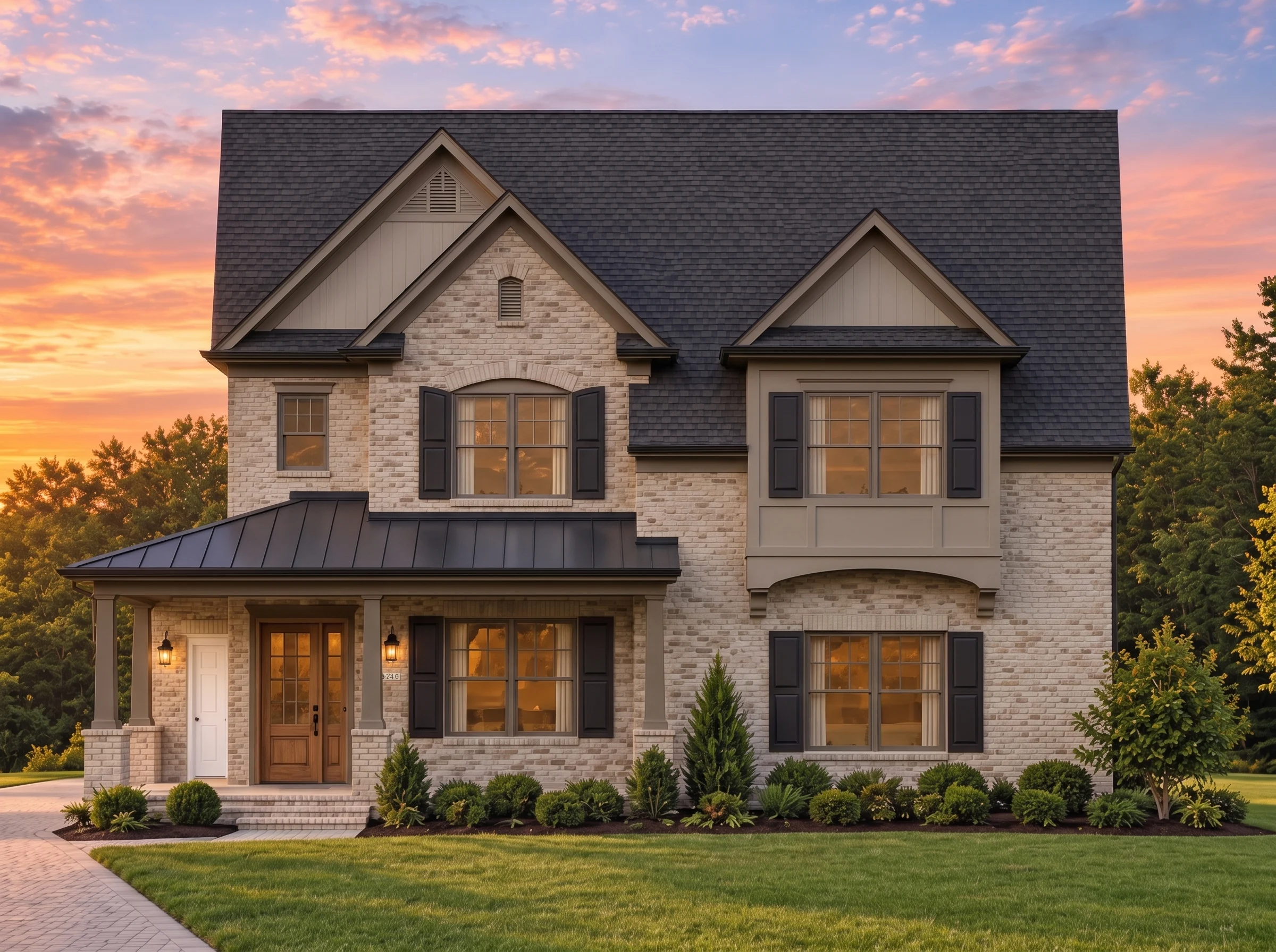 Plan  13-1639 – Yew Tree Cove Cottage  | Traditional Colonial – 4-Bed, 3.5-Bath, 3,400 SF - Mushroom Taupe, AI-generated exterior concept