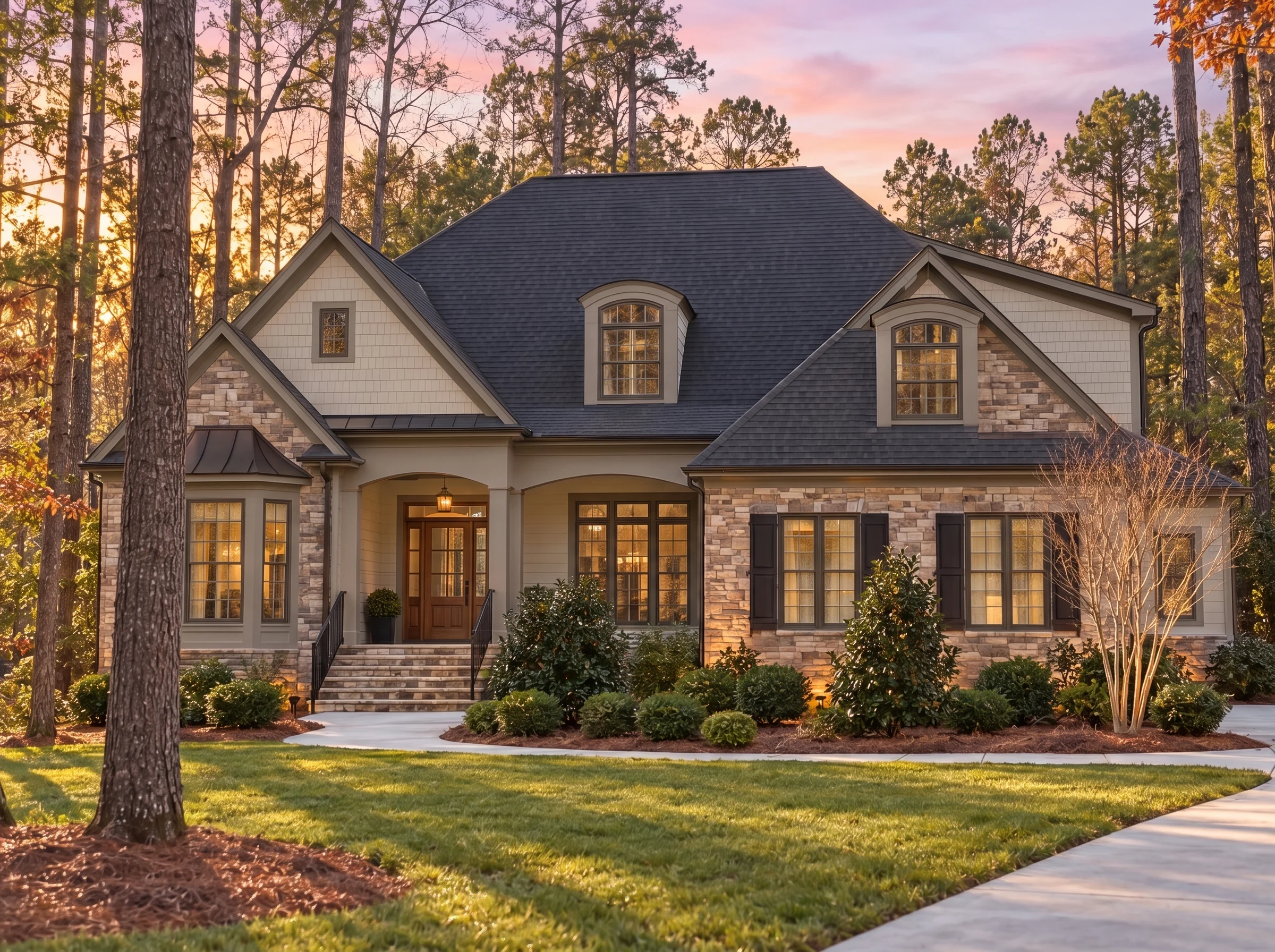 Plan  13-1616 – Palmetto Basin |  Shingle Style – 5-Bed, 3-Bath, 7,515 SF - Mushroom Taupe, AI-generated exterior concept
