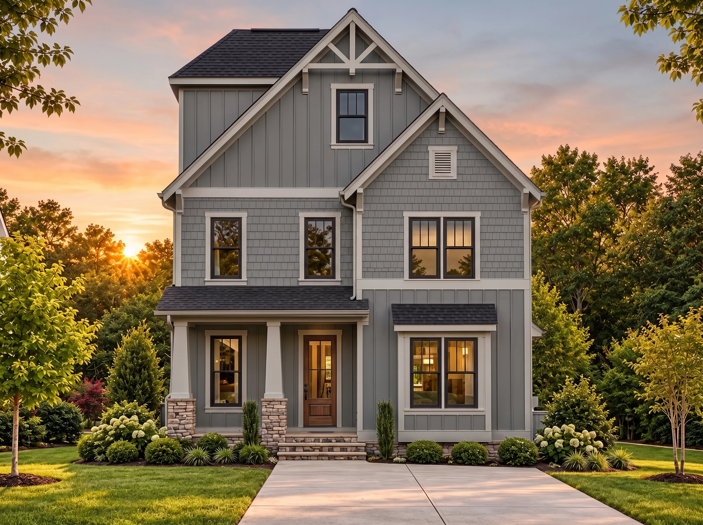 Plan  13-2032 – Linden Valley Cabin  | Traditional Colonial – 4-Bed, 3.5-Bath, 3,145 SF - Warm Charcoal, AI-generated exterior concept