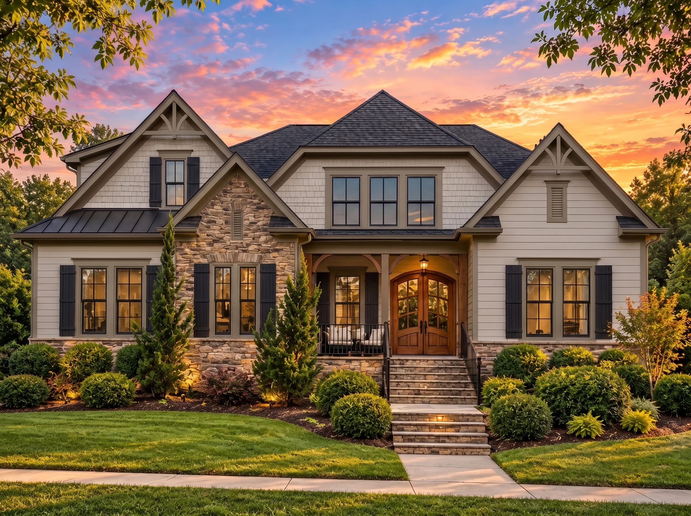 Plan  13-2050 – Region Estate | New  American – 5-Bed, 3.5-Bath, 4,602 SF - Mushroom Taupe, AI-generated exterior concept