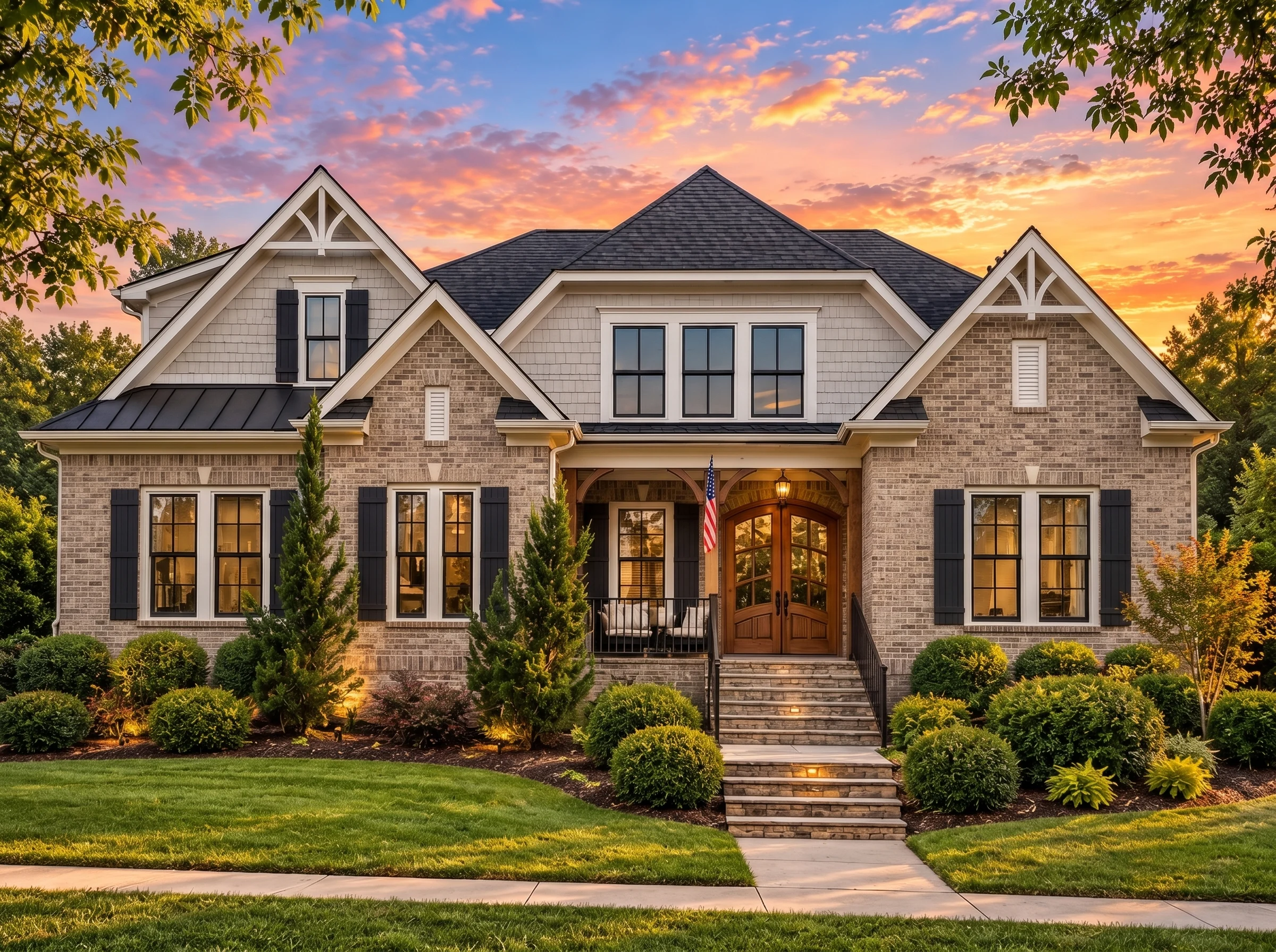 Plan  13-2050 – Region Estate | New  American – 5-Bed, 3.5-Bath, 4,602 SF - Natural Brick, AI-generated exterior concept