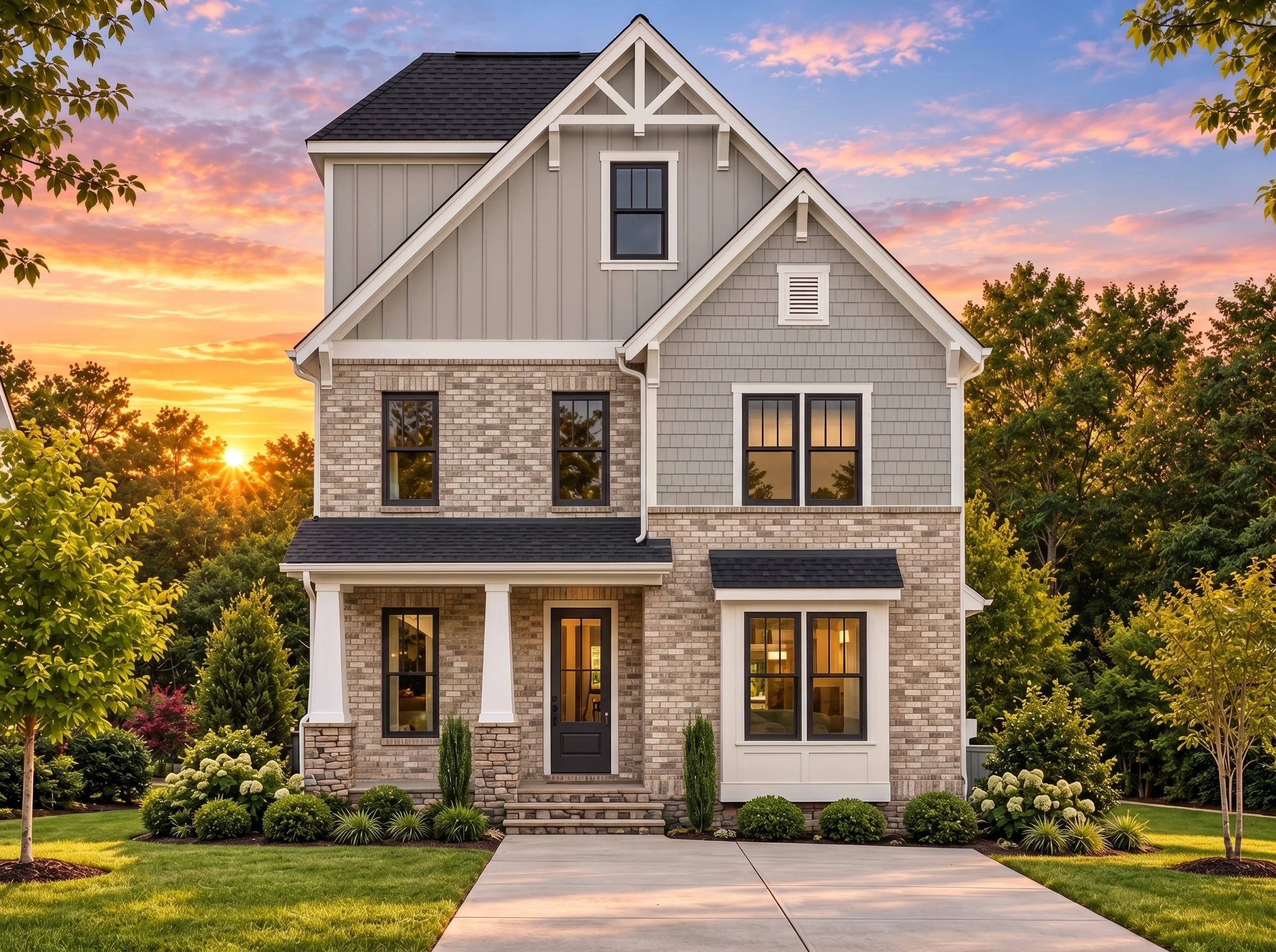 Plan  13-2032 – Linden Valley Cabin  | Traditional Colonial – 4-Bed, 3.5-Bath, 3,145 SF - Natural Brick, AI-generated exterior concept