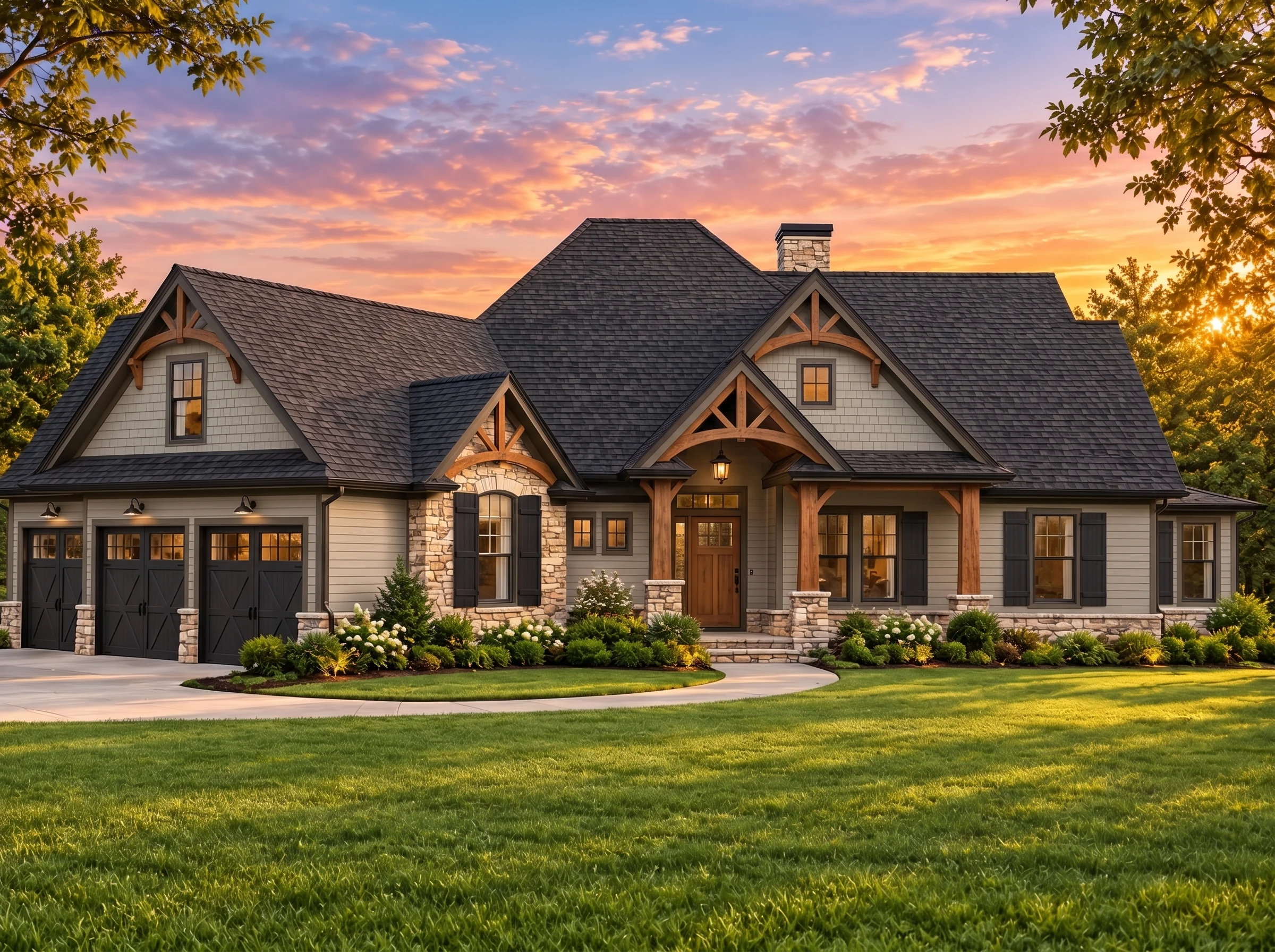Plan  13-2043 – Aster Lane Manor |  Craftsman – 3-Bed, 2-Bath, 2,440 SF - Mushroom Taupe, AI-generated exterior concept