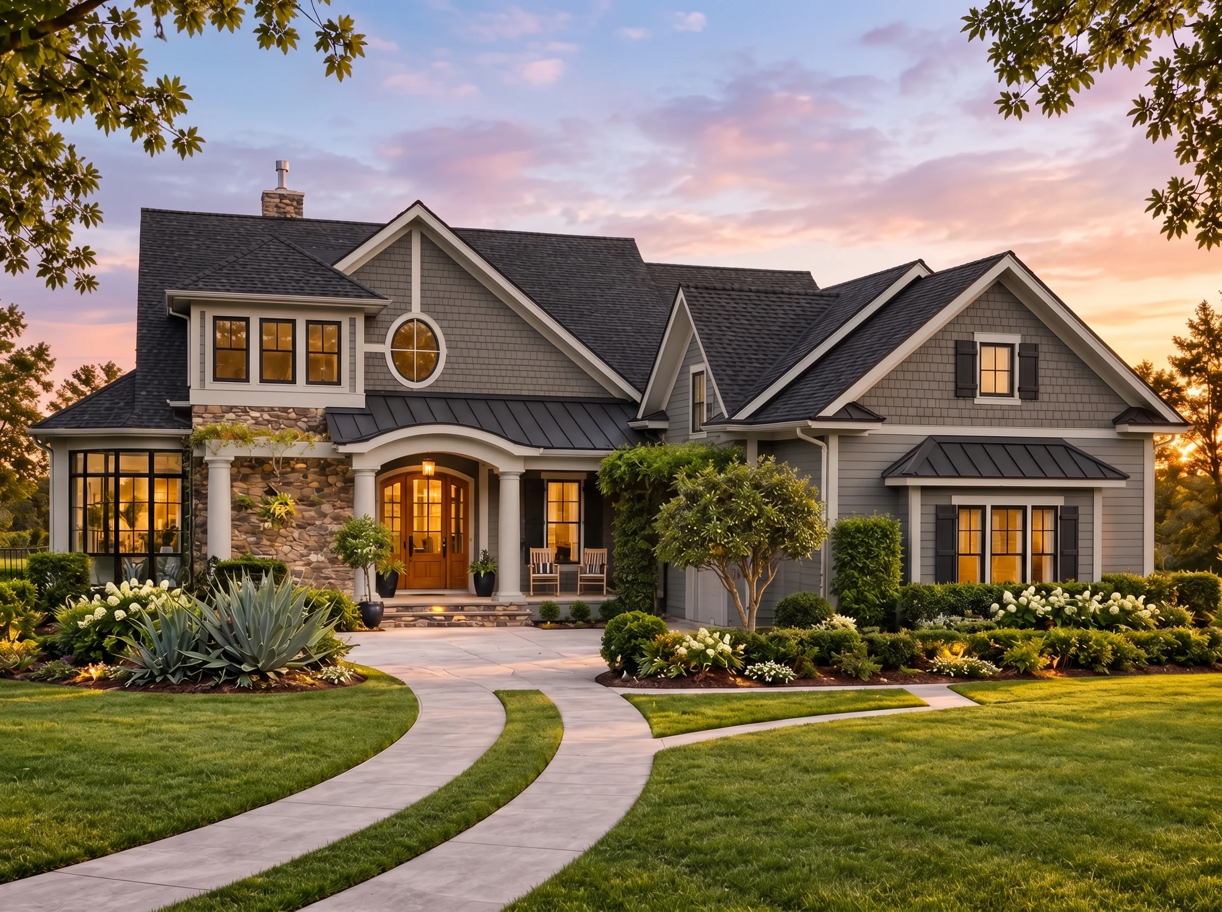 Plan  13-1916 – Fairbanks Crossing |  New American – 4-Bed, 4.5-Bath, 5,554 SF - Warm Charcoal, AI-generated exterior concept