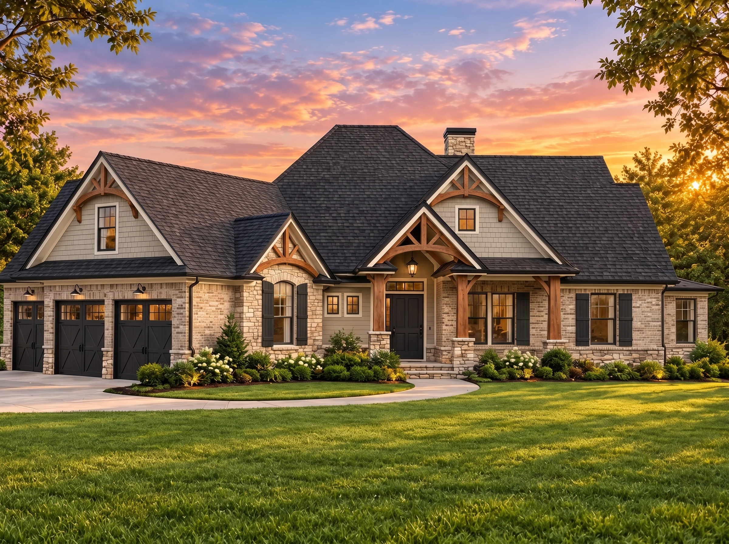 Plan  13-2043 – Aster Lane Manor |  Craftsman – 3-Bed, 2-Bath, 2,440 SF - Natural Brick, AI-generated exterior concept